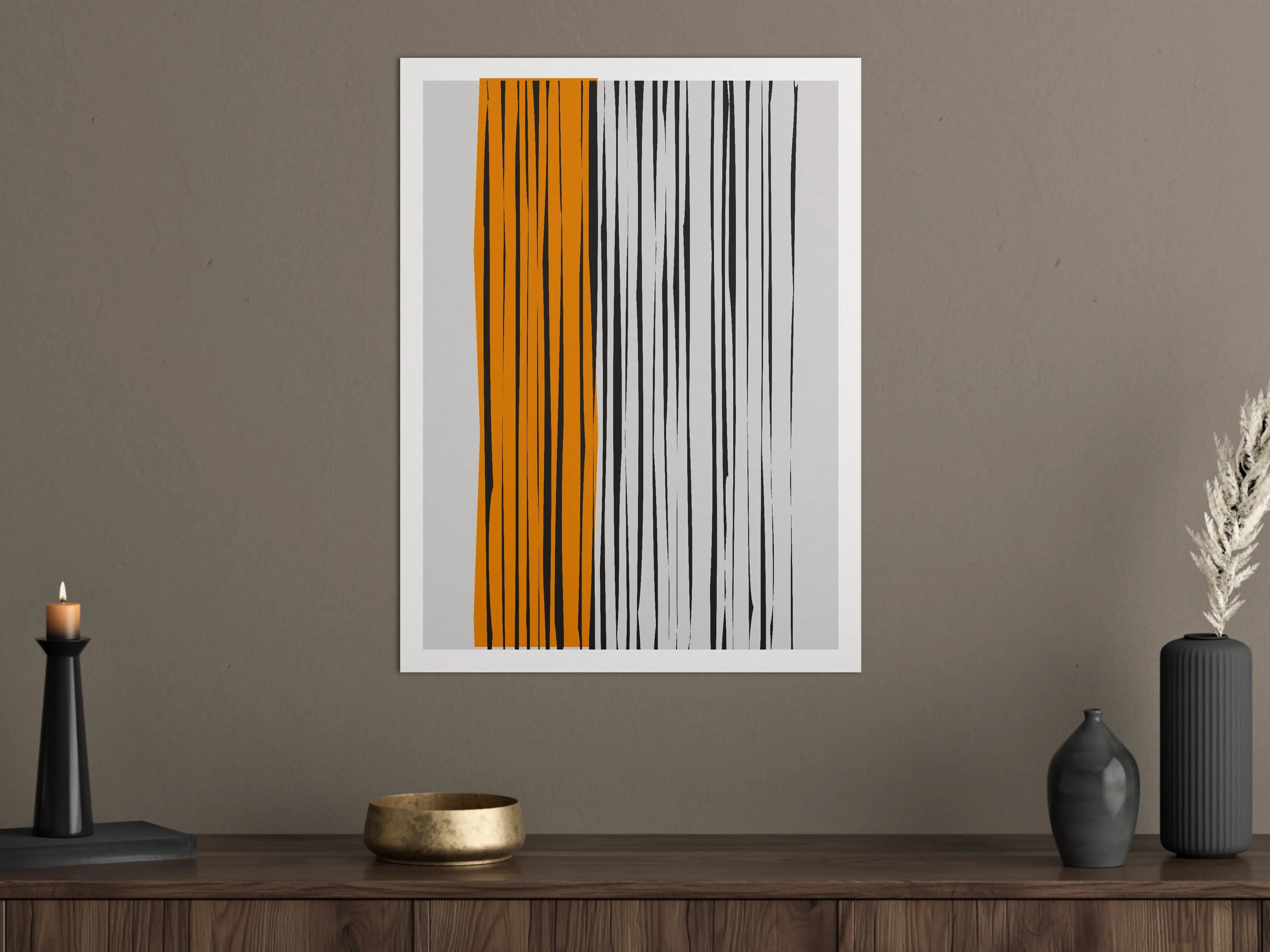 Große Wandbilder - Moderne abstrakte Streifen in Schwarz, Weiß und Orange