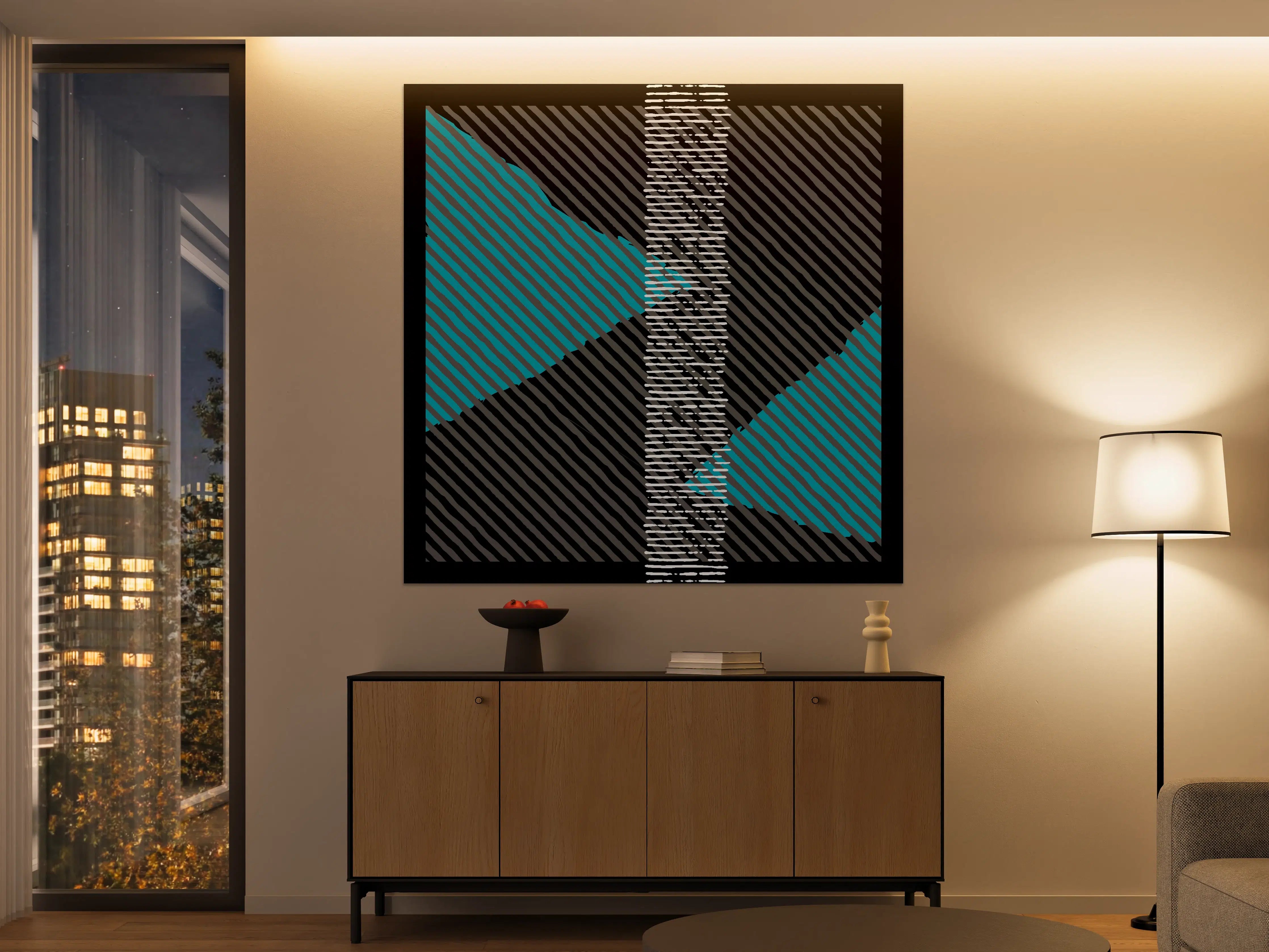 Große Wandbilder - Moderne geometrische Kunst in Schwarz, Grau und Blau