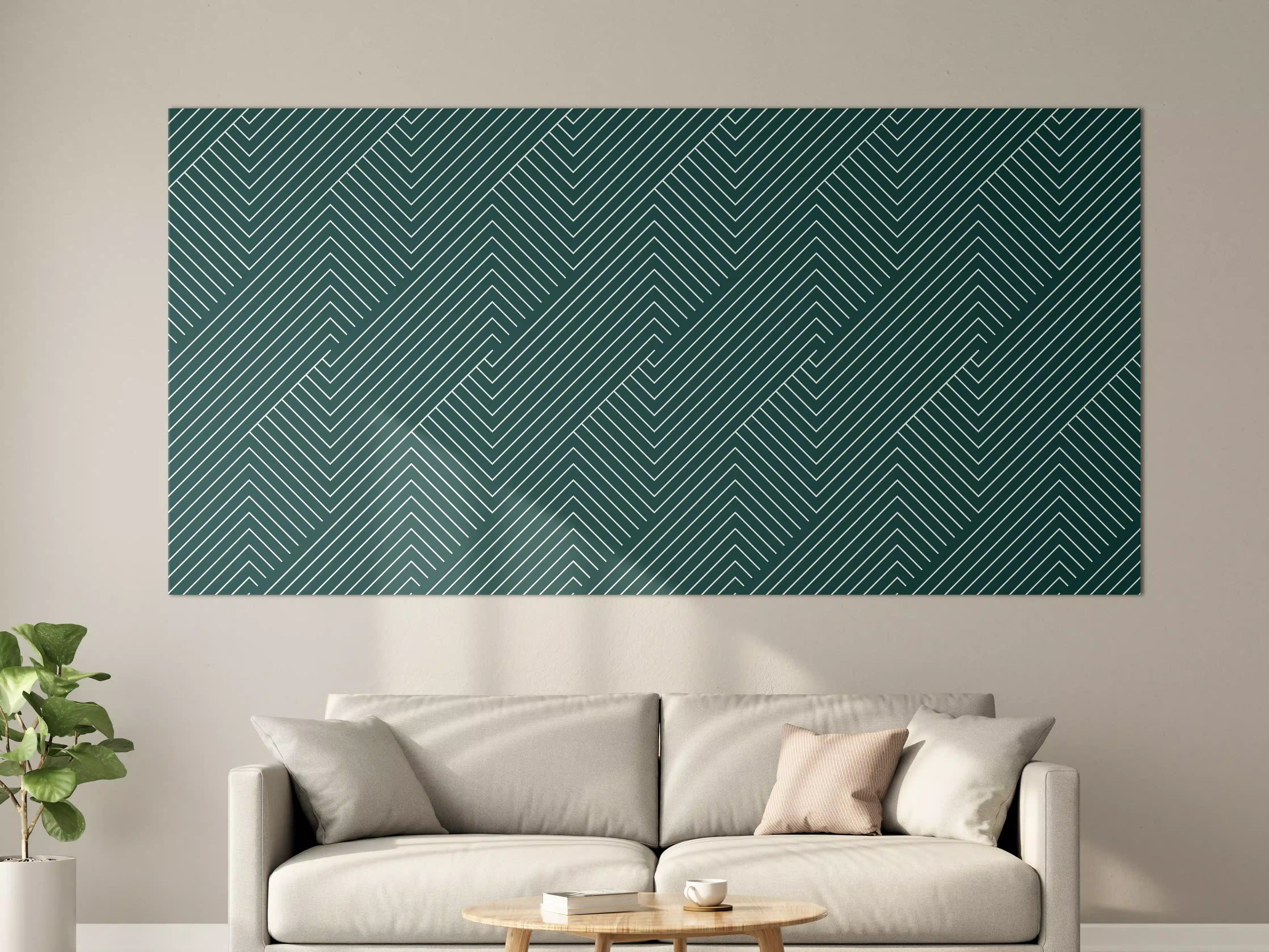 Große Wandbilder - Moderne geometrische Linienmuster in Dunkelgrün