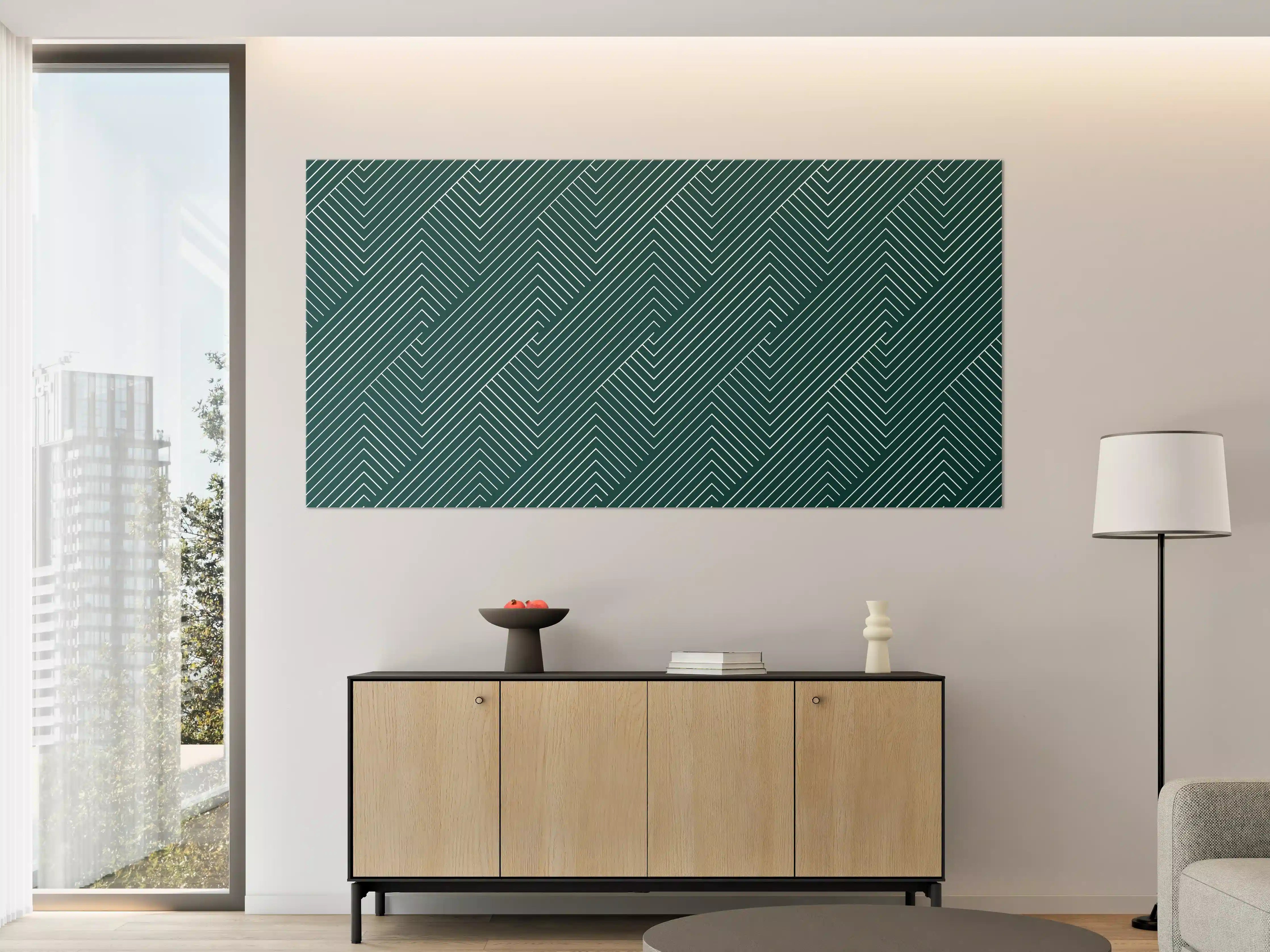 Große Wandbilder - Moderne geometrische Linienmuster in Dunkelgrün