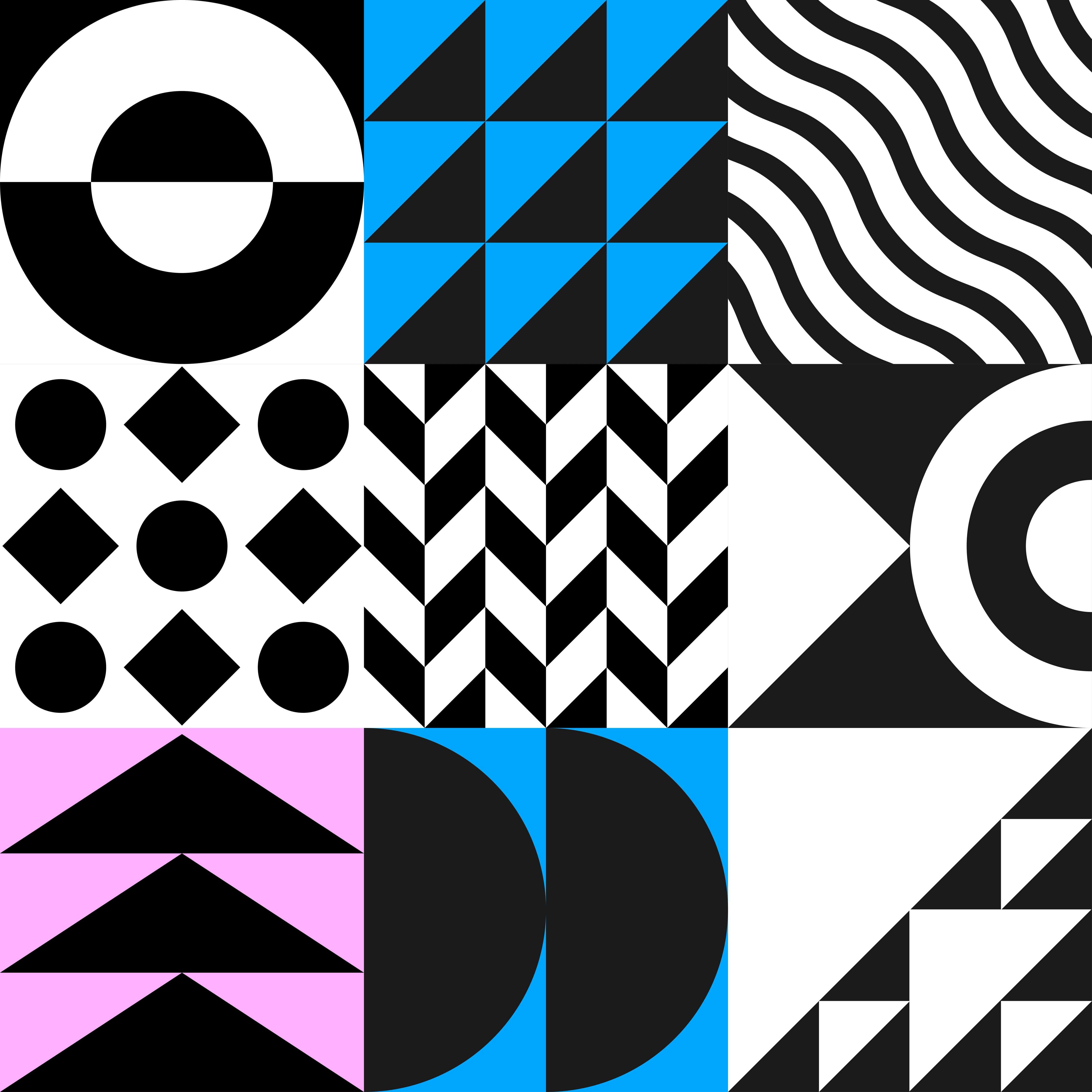 Große Wandbilder-Moderne geometrische Muster in Schwarz, Weiß, Blau und Pastell