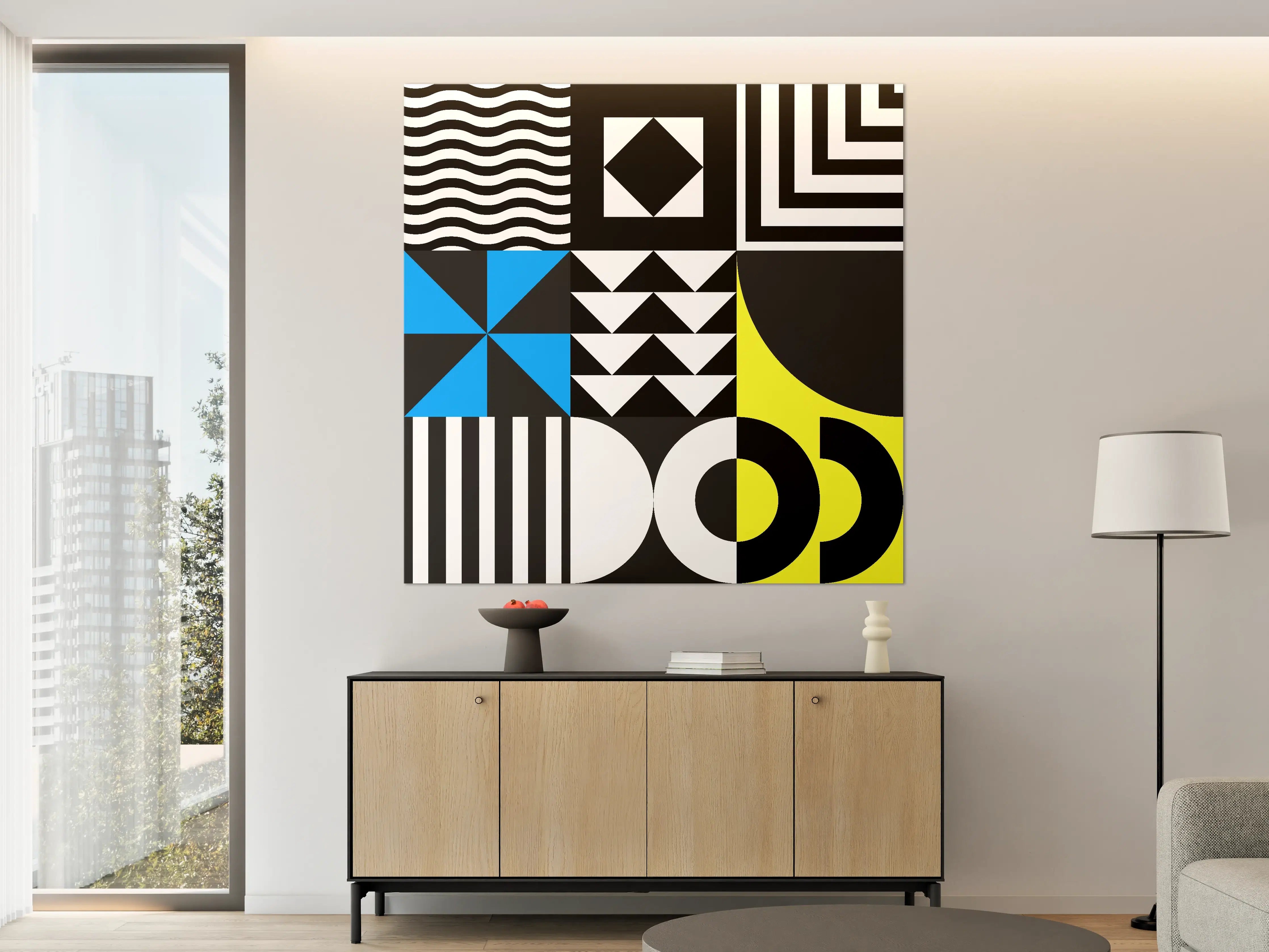 Große Wandbilder - Moderne geometrische Schwarz-Gelb-Design
