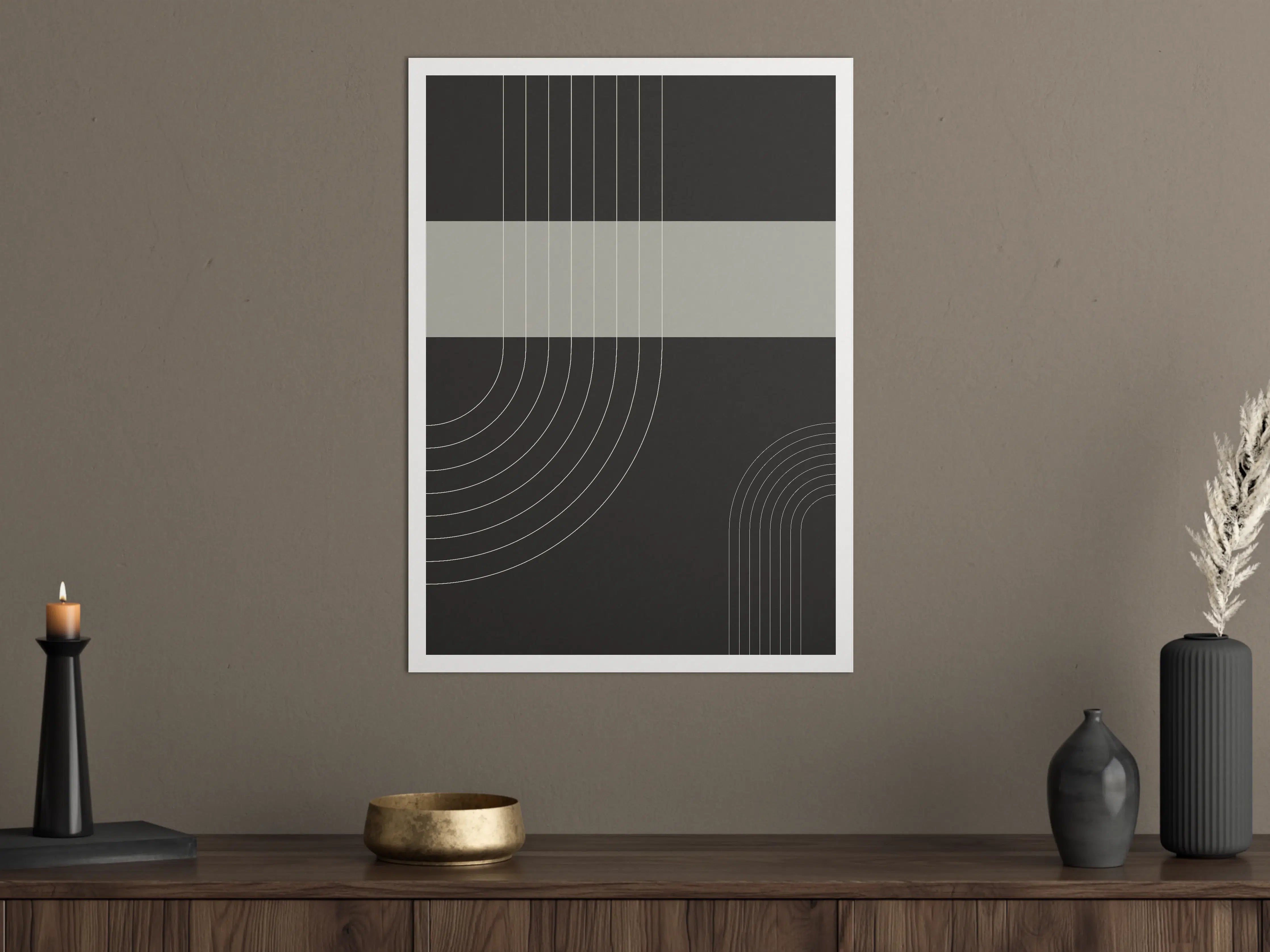 Große Wandbilder - Moderne geometrische Wanddekoration in Schwarz, Weiß und Grau