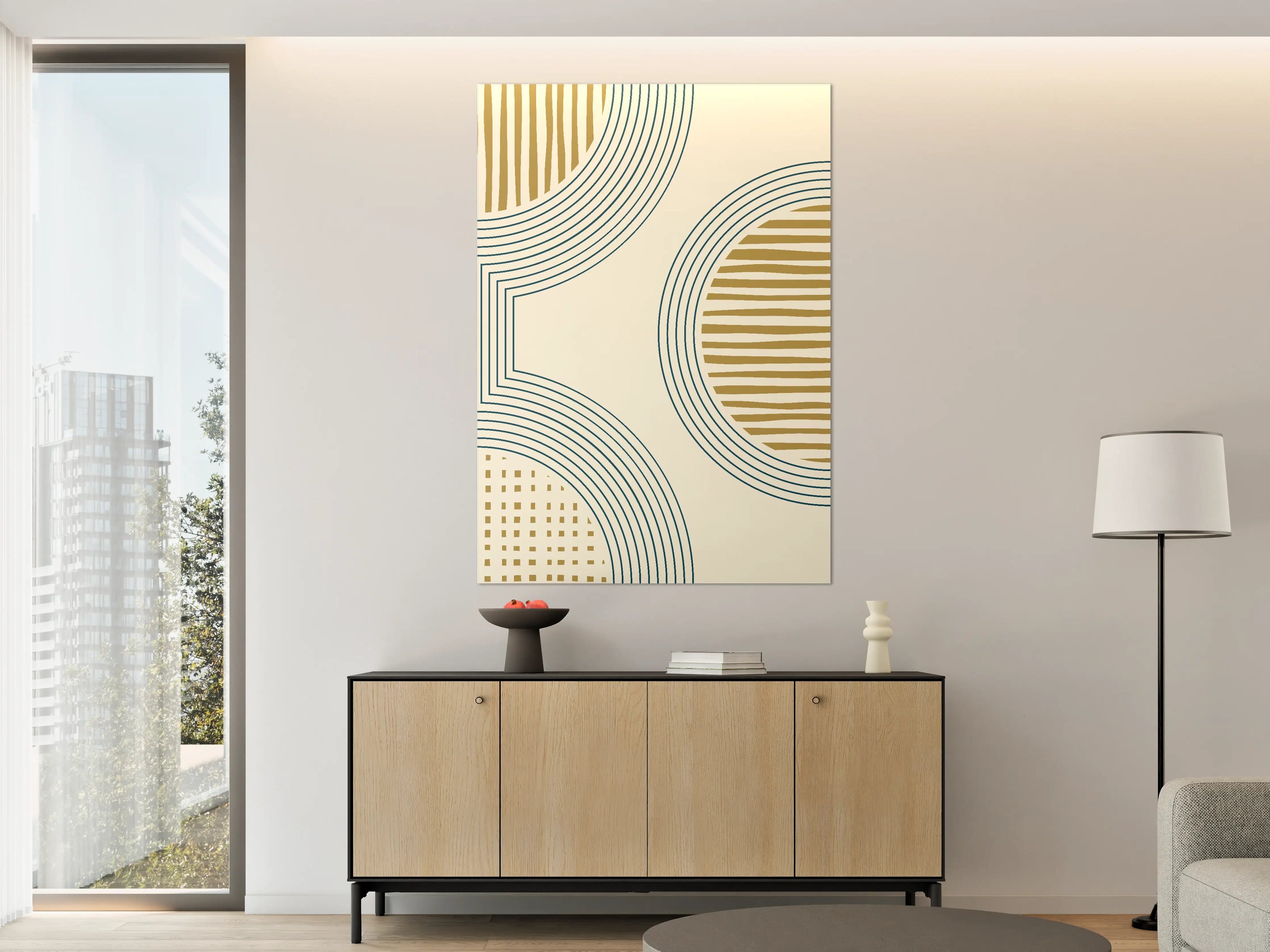 Große Wandbilder - Moderne geometrische Wandgestaltung in Beige und Blau