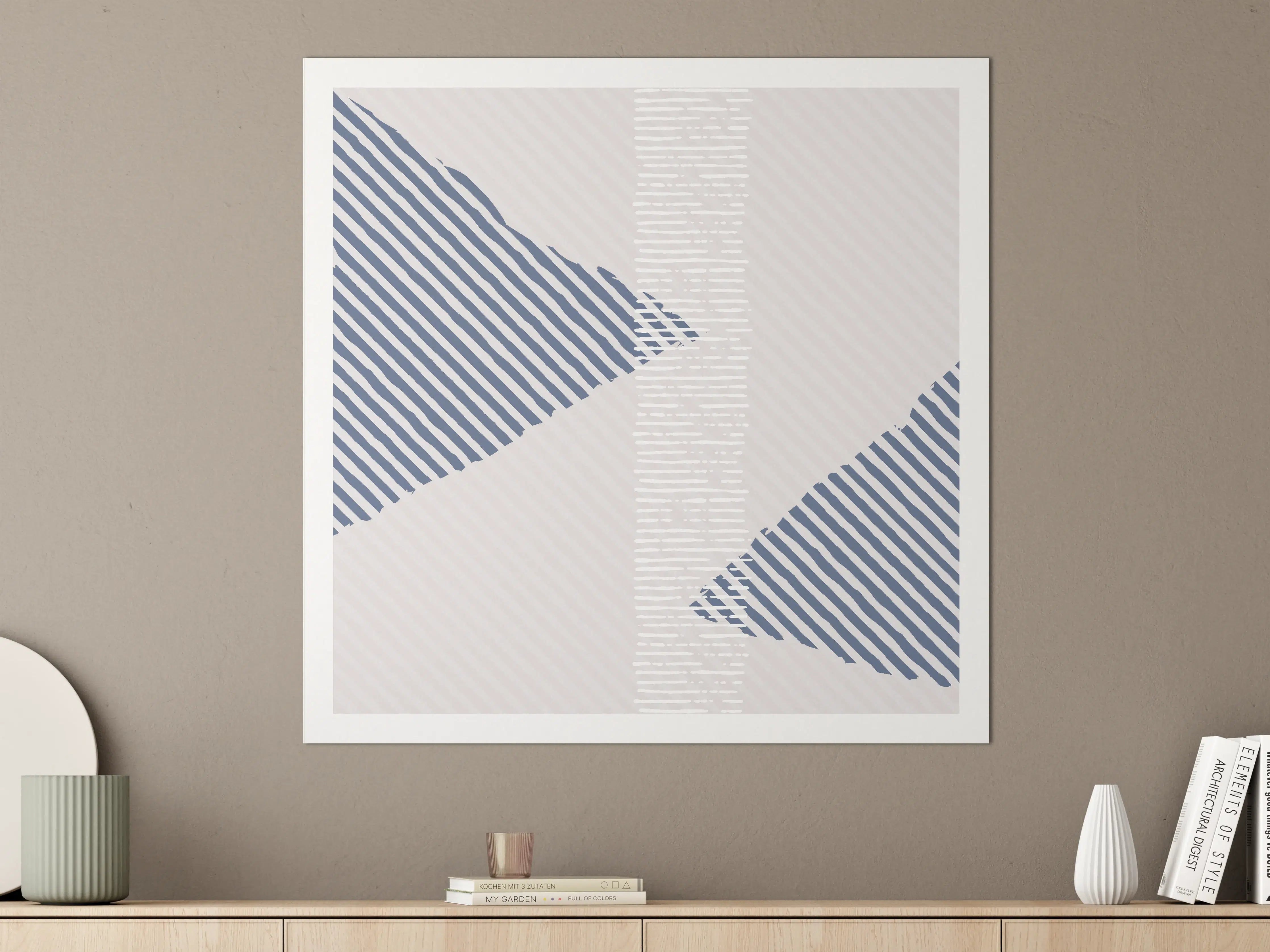 Große Wandbilder - Moderne geometrische Wandkunst in Blau und Grau