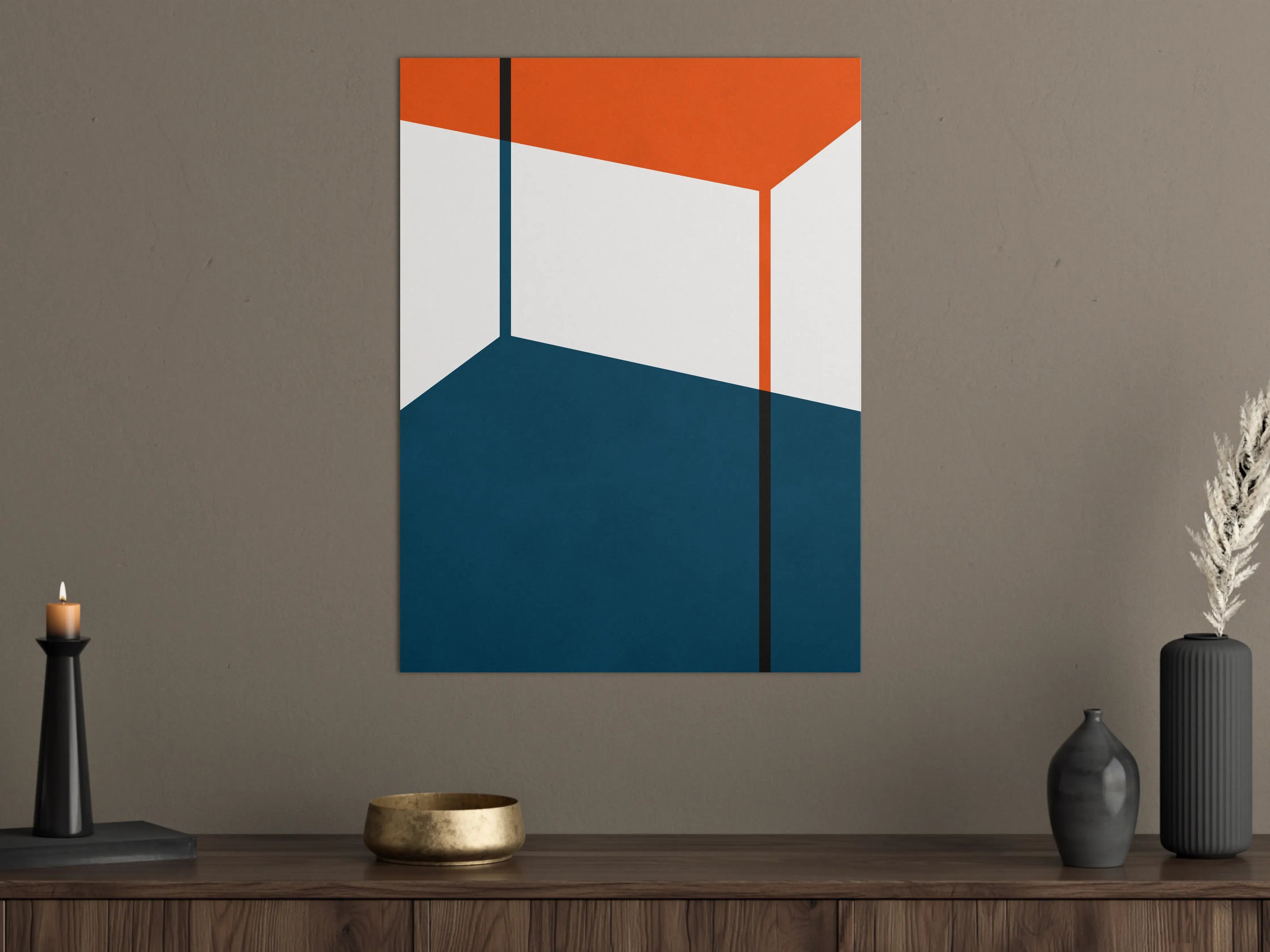 Große Wandbilder - Moderne geometrische Wandkunst in Blau und Orange