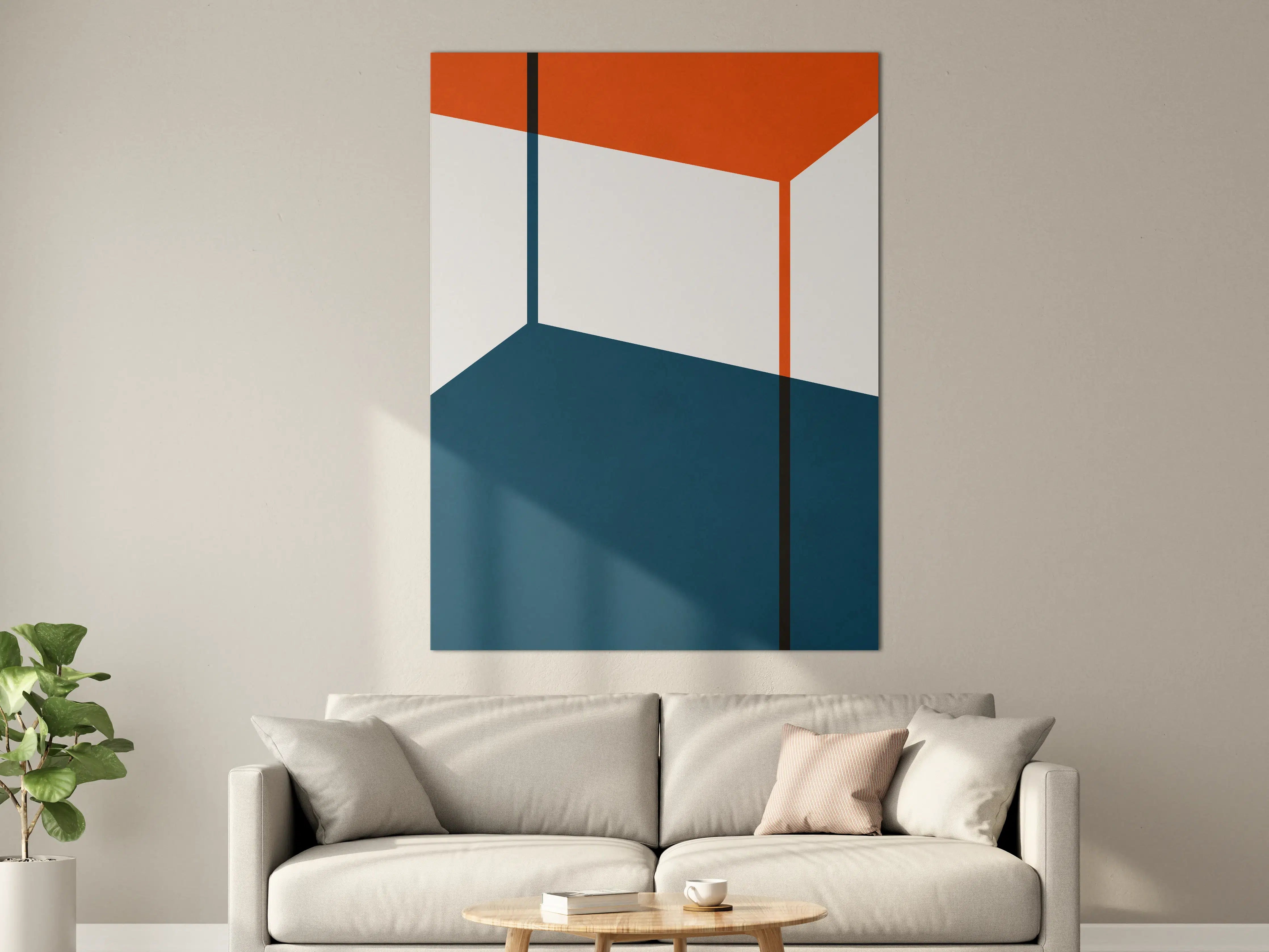 Große Wandbilder - Moderne geometrische Wandkunst in Blau und Orange