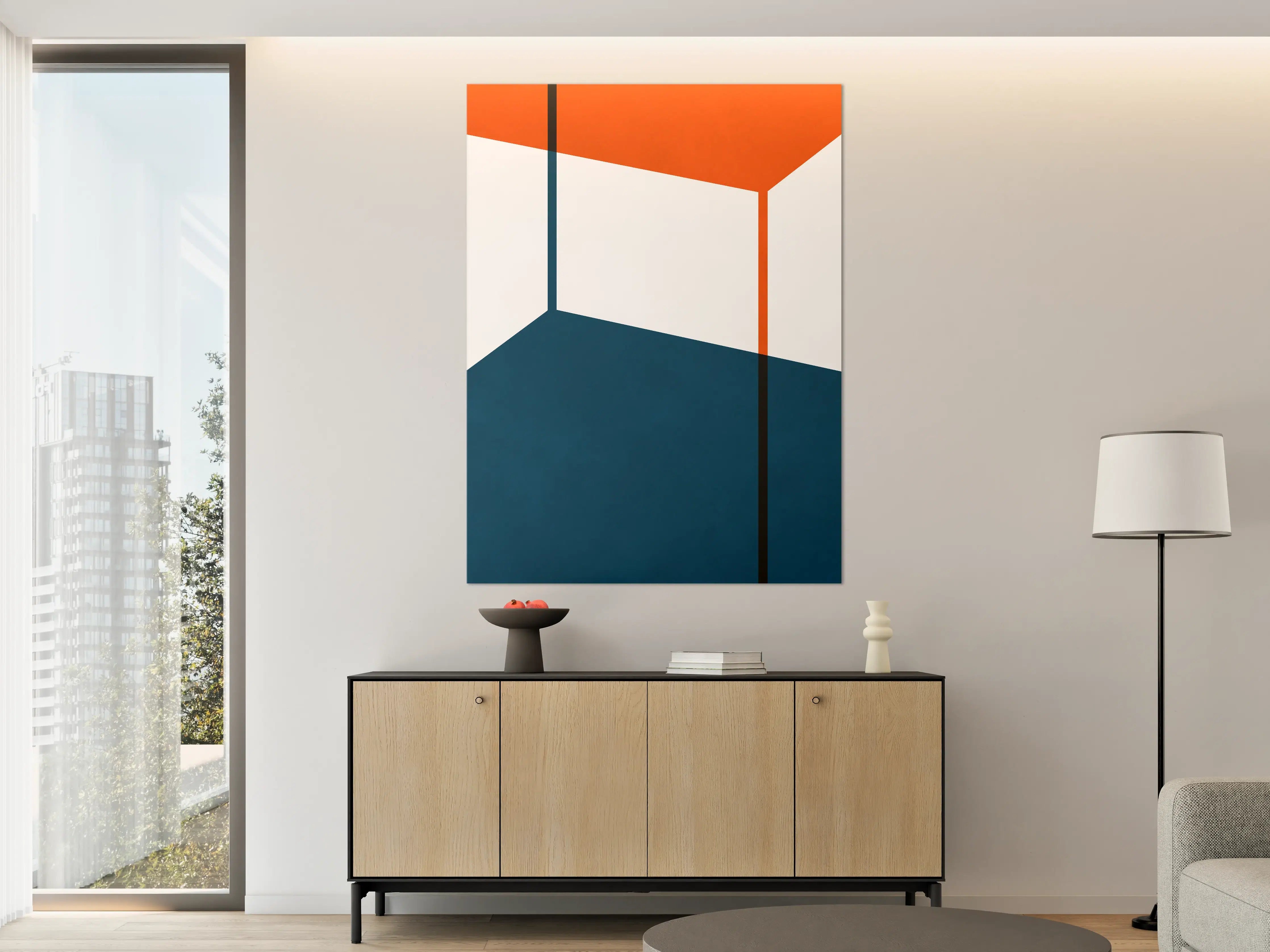 Große Wandbilder - Moderne geometrische Wandkunst in Blau und Orange
