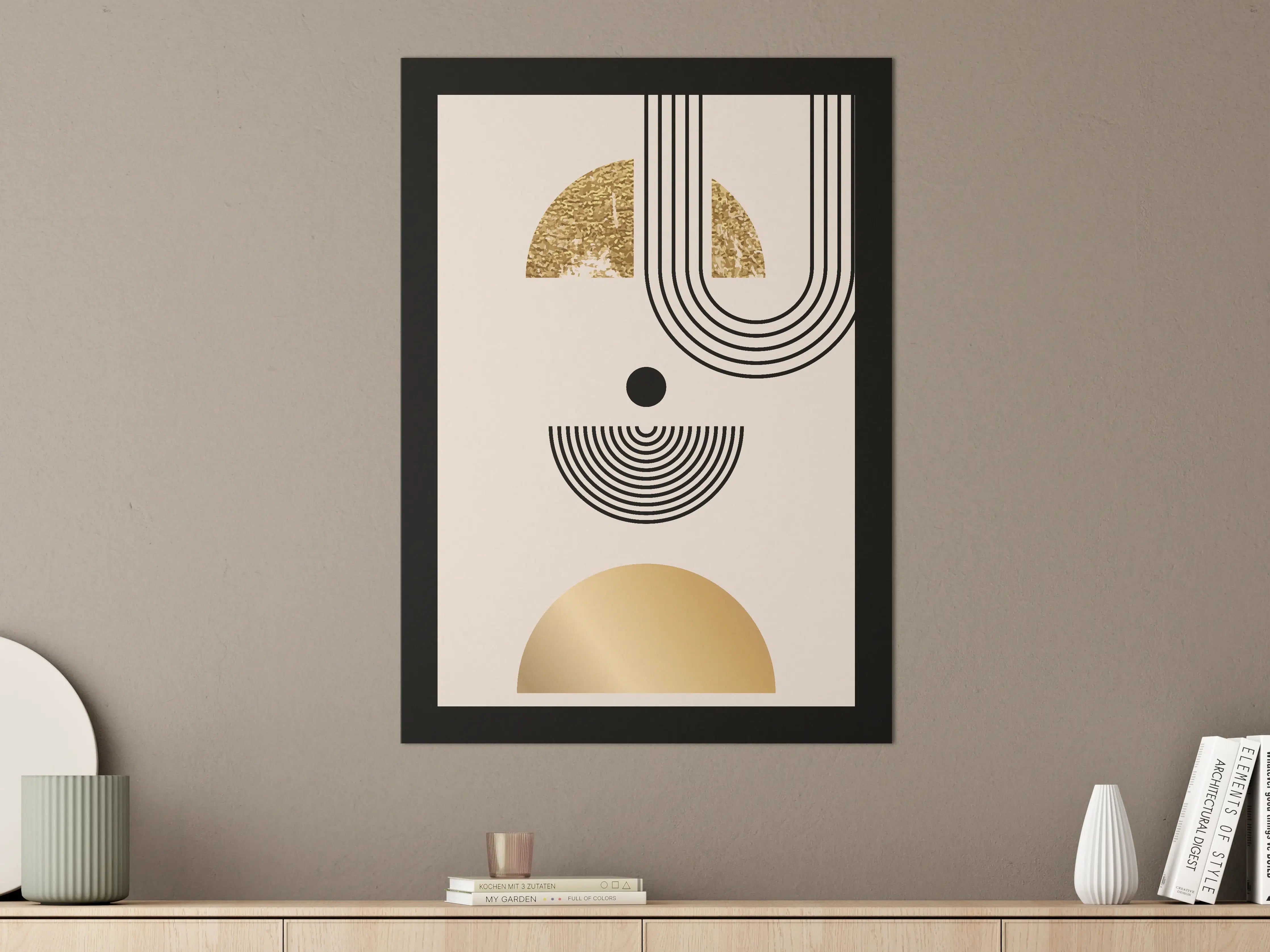 Große Wandbilder - Moderne geometrische Wandkunst in Gold und Schwarz