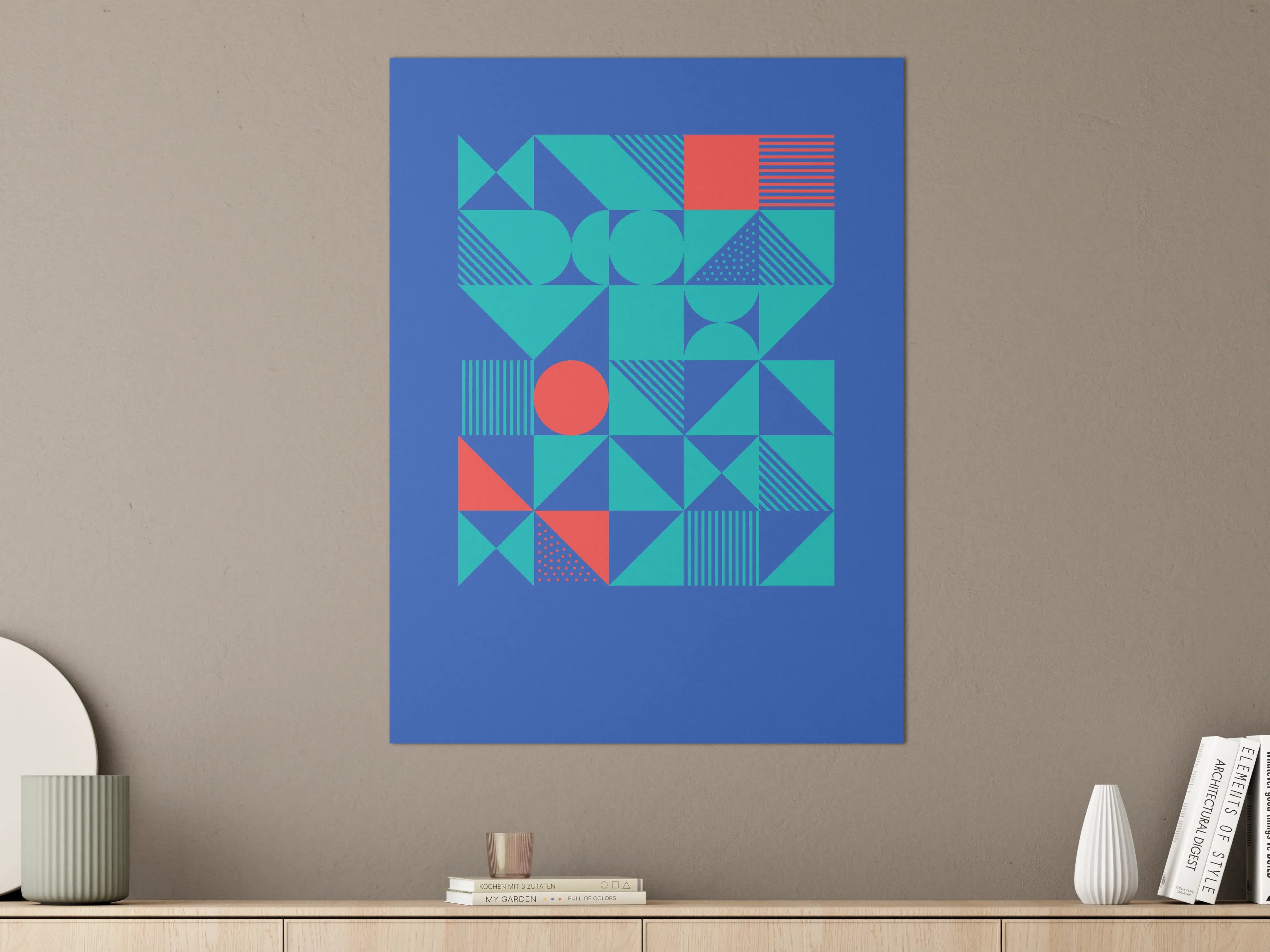 Große Wandbilder - Moderne geometrische Wandkunst mit Blau- und Rottönen