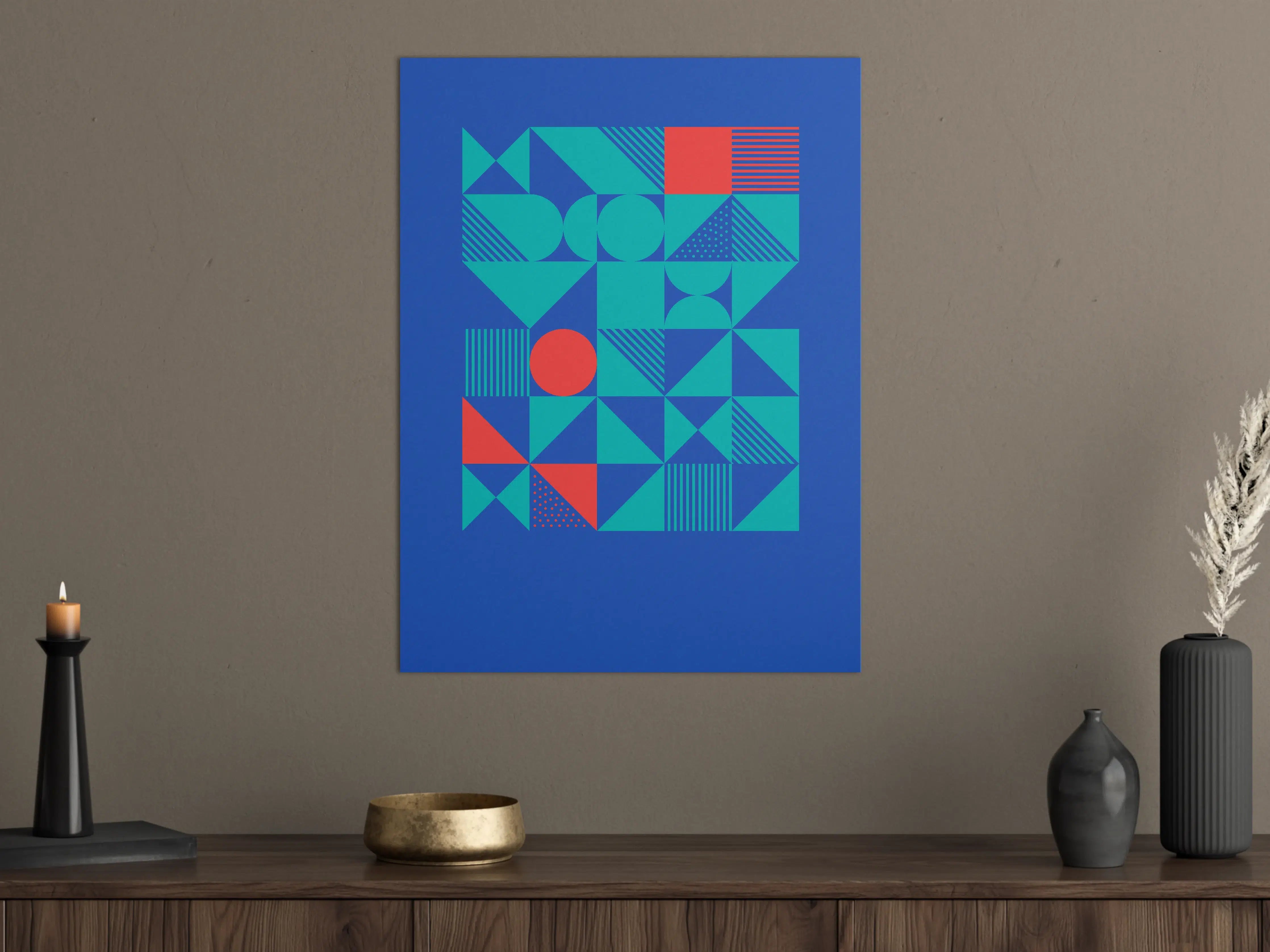 Große Wandbilder - Moderne geometrische Wandkunst mit Blau- und Rottönen