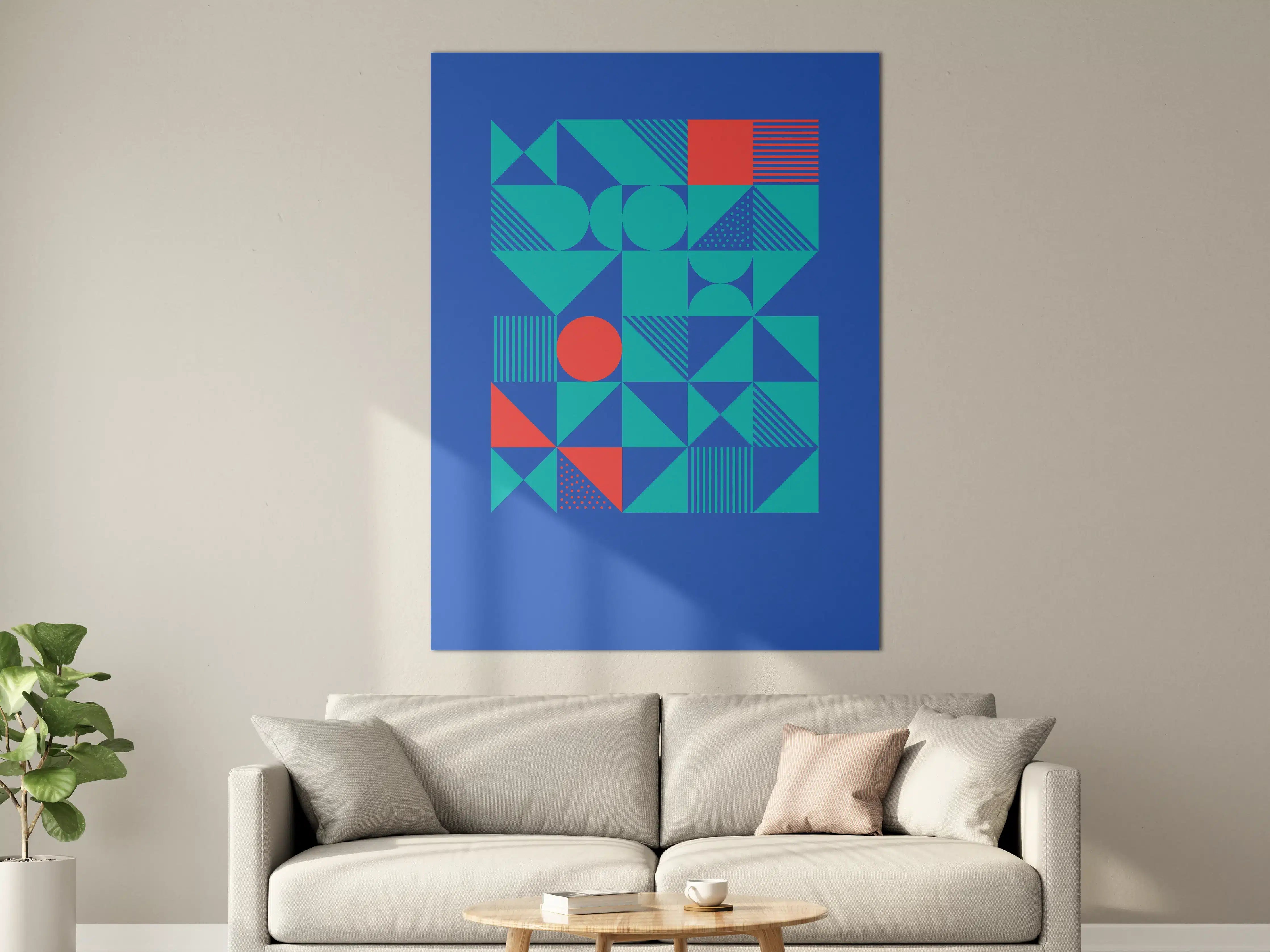 Große Wandbilder - Moderne geometrische Wandkunst mit Blau- und Rottönen