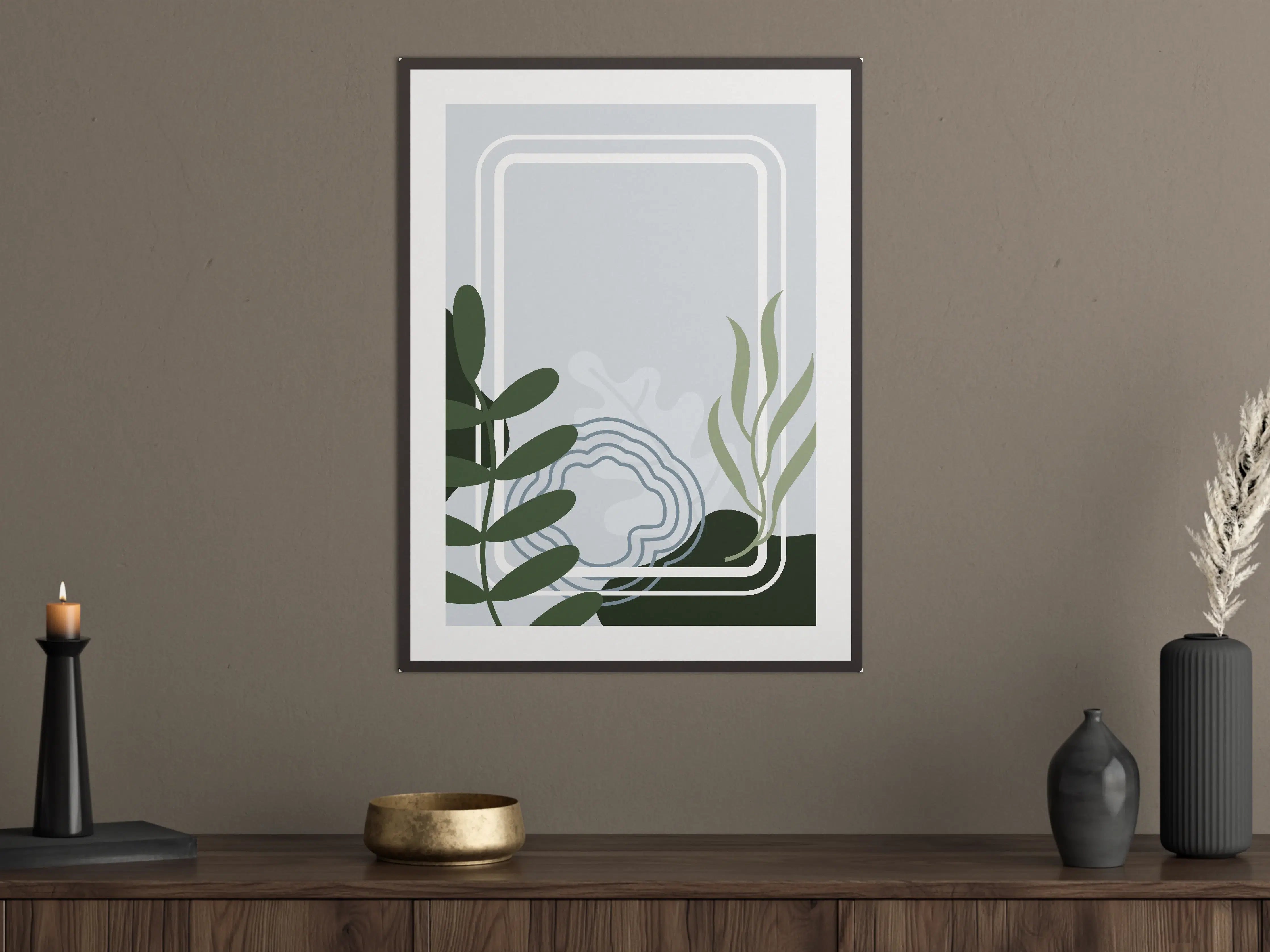 Große Wandbilder - Moderne geometrische Wandkunst mit Pflanzenmotiven