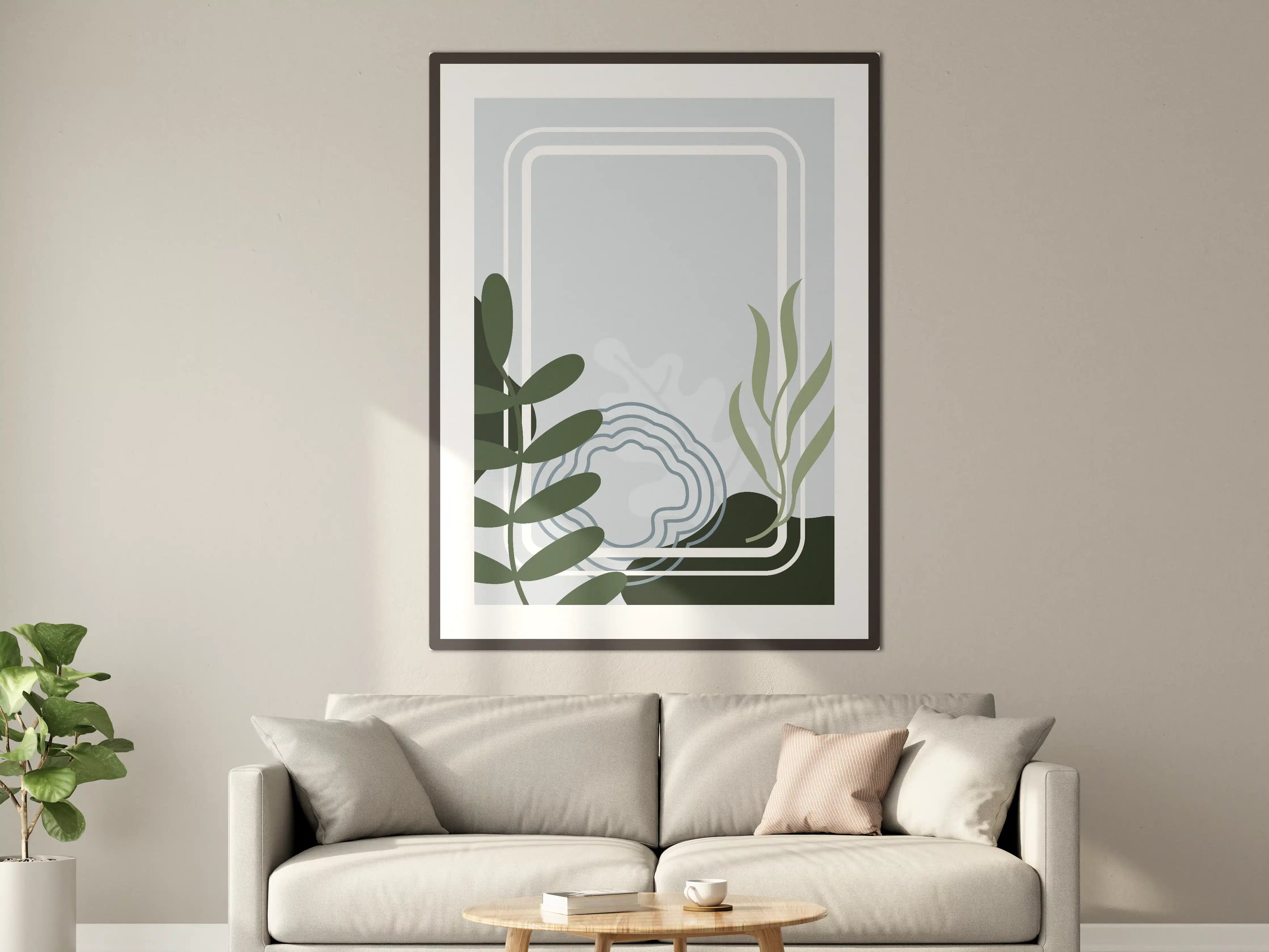 Große Wandbilder - Moderne geometrische Wandkunst mit Pflanzenmotiven