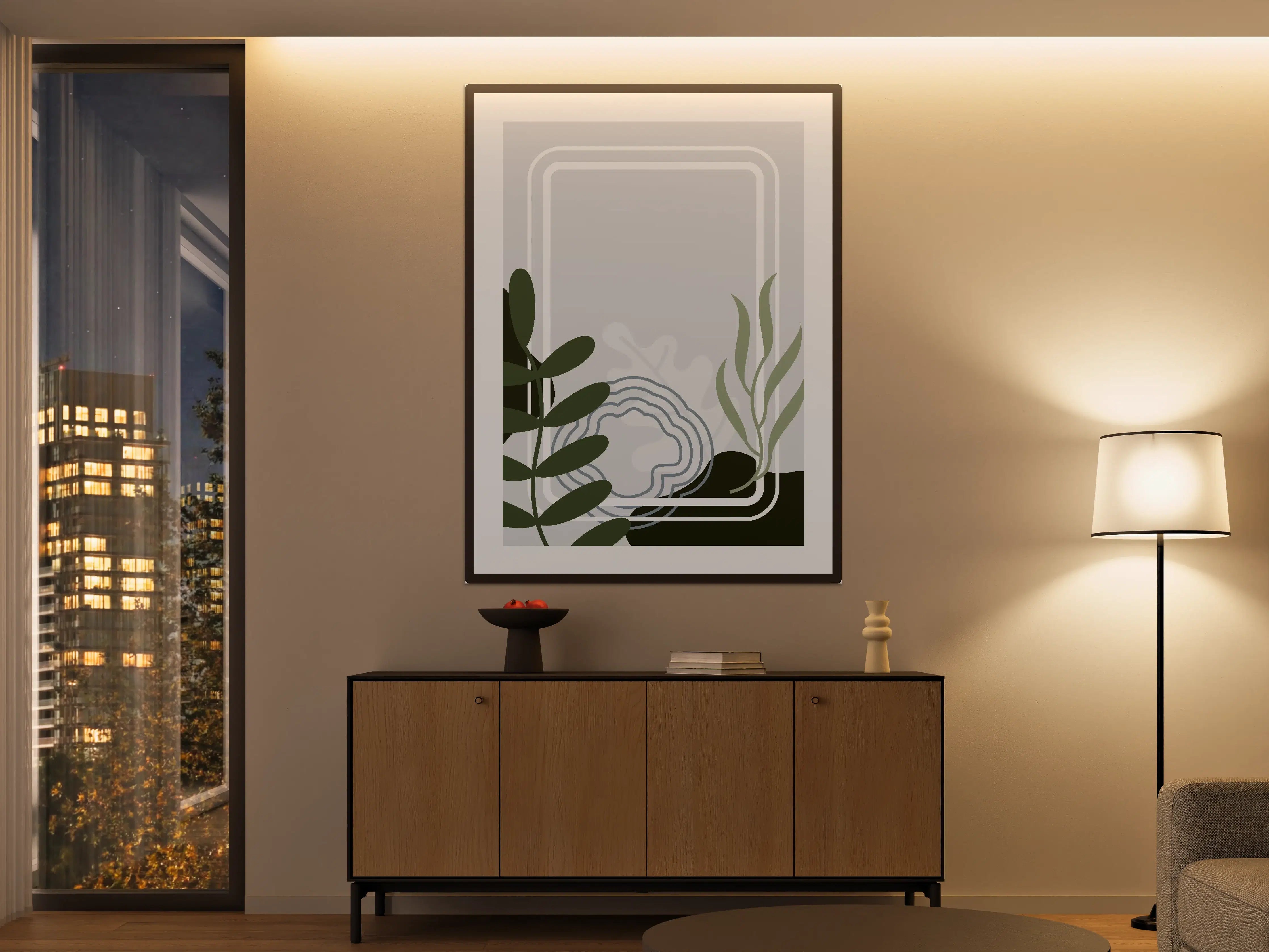 Große Wandbilder - Moderne geometrische Wandkunst mit Pflanzenmotiven
