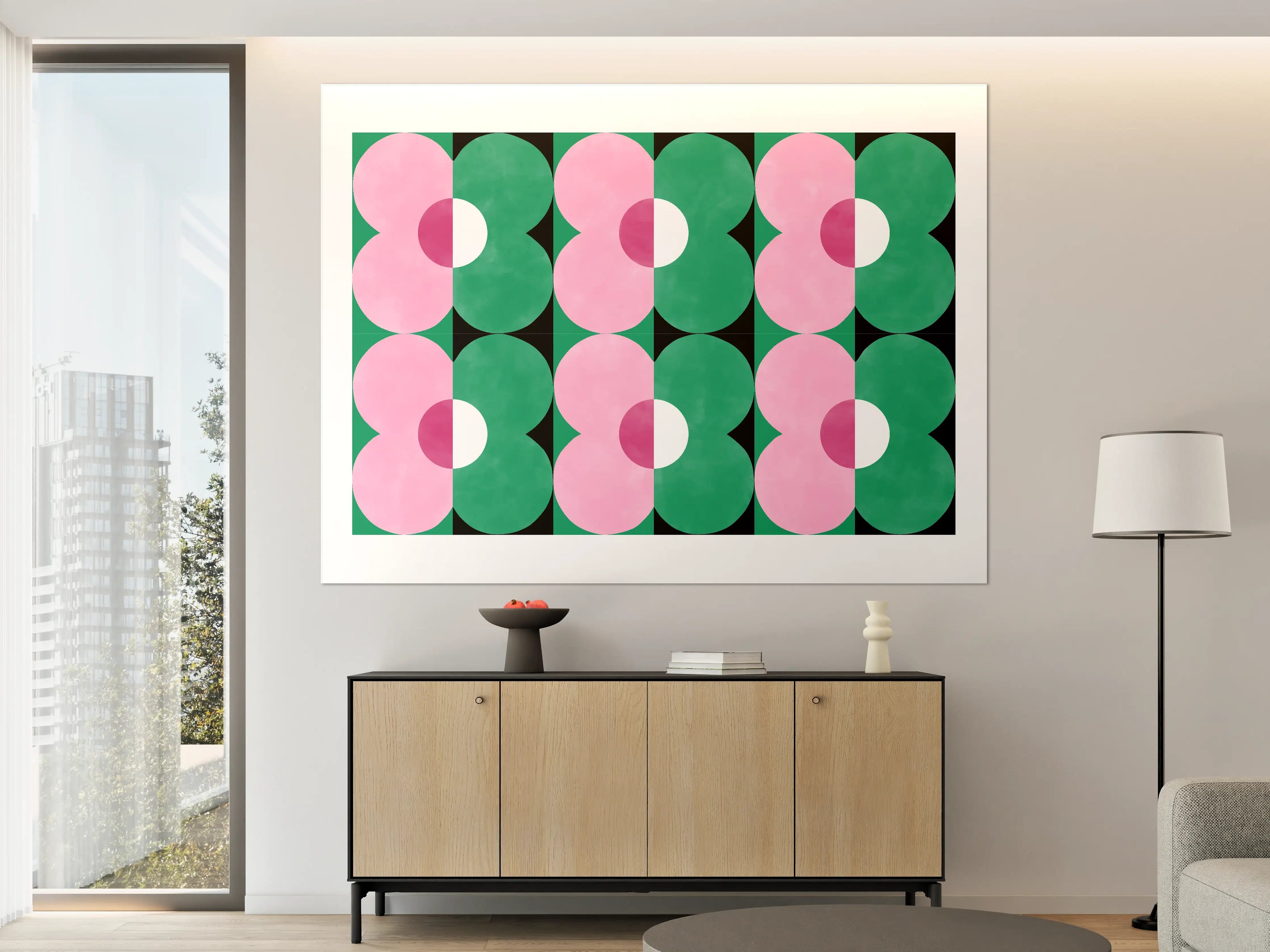 Große Wandbilder - Moderne geometrische Wandkunst mit Pink und Grün