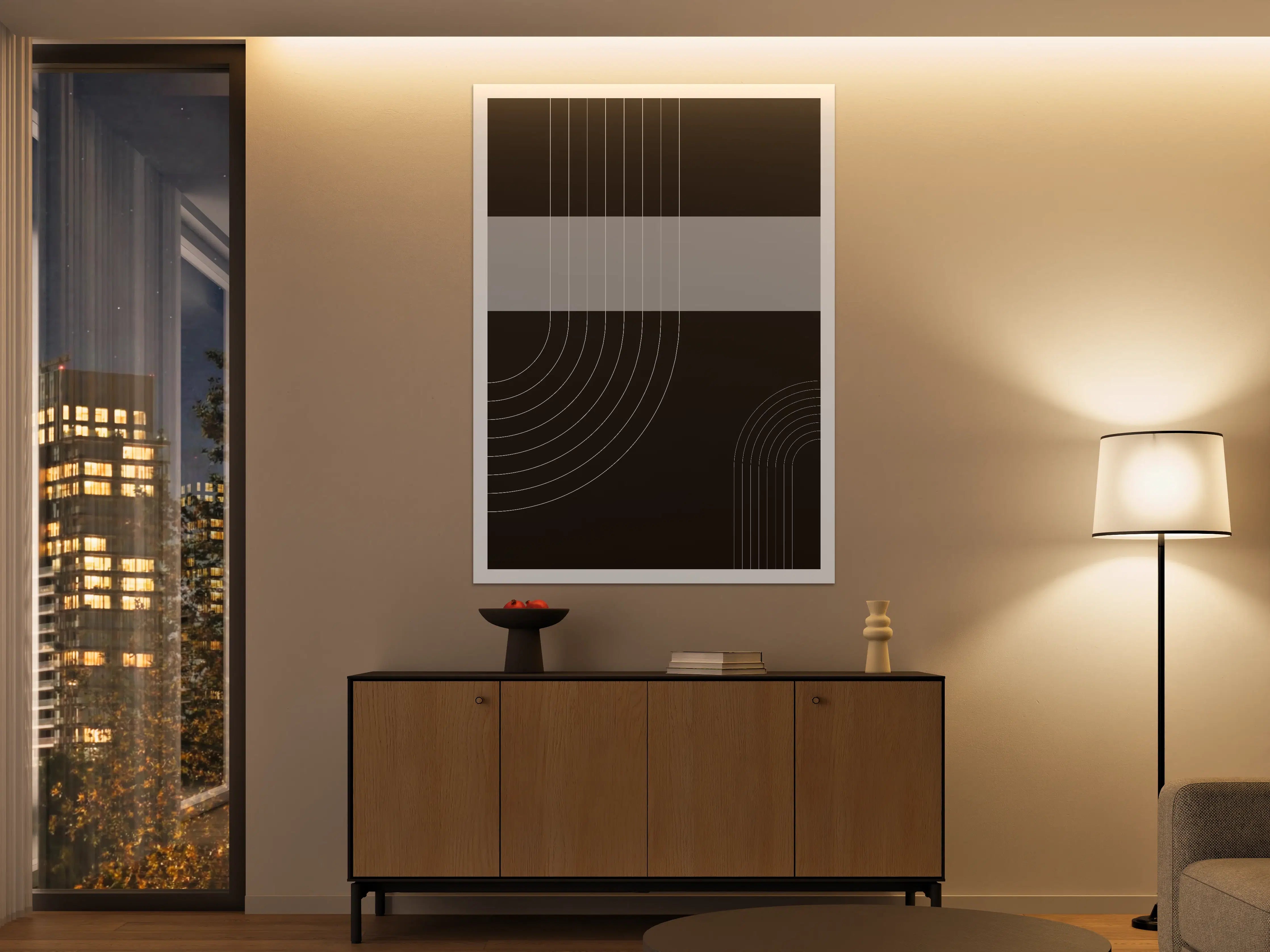 Große Wandbilder - Moderne graue Liniengrafik mit Kreiselementen