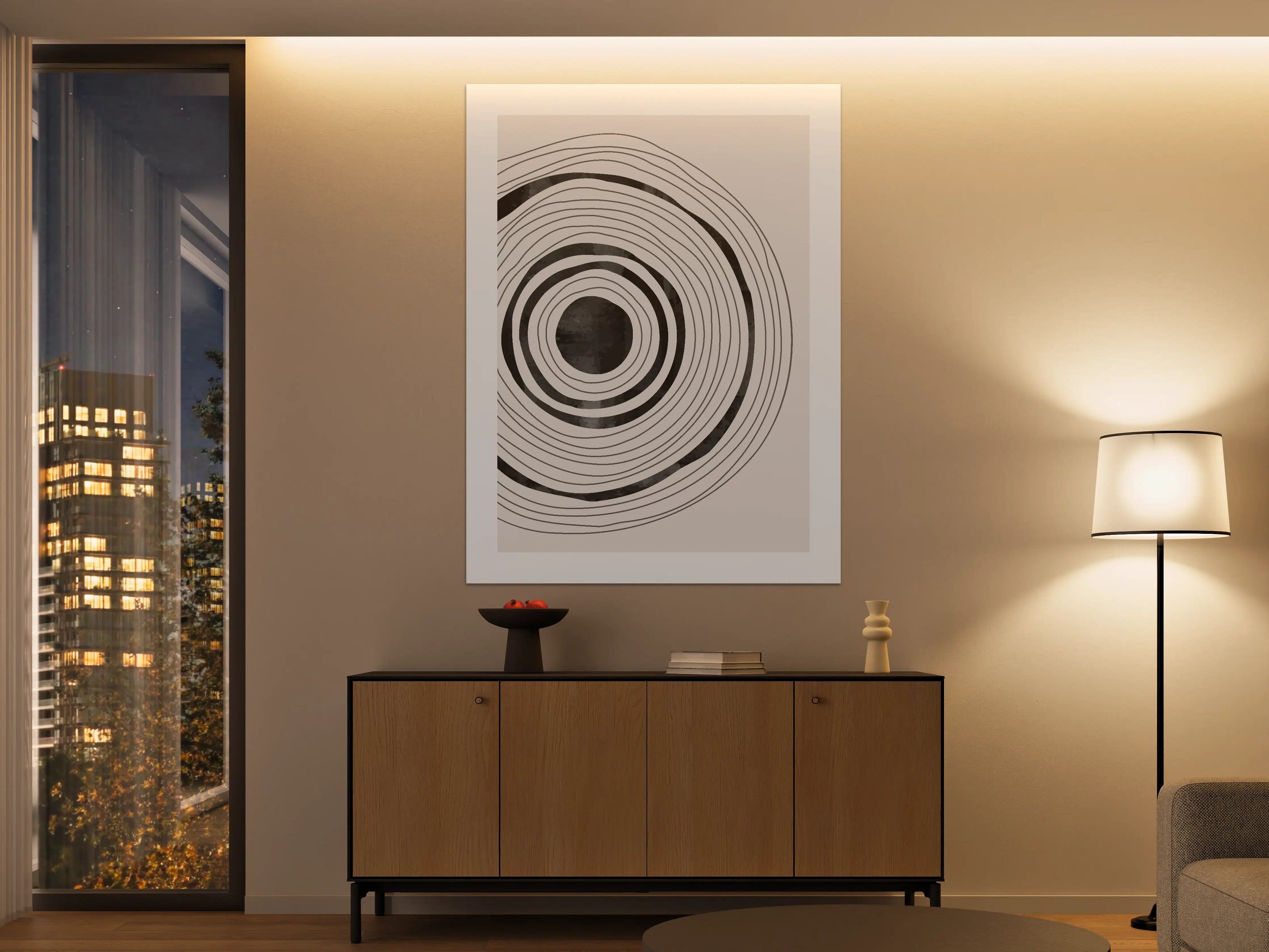 Große Wandbilder - Moderne kreisförmige Wandkunst in Schwarz-Weiß