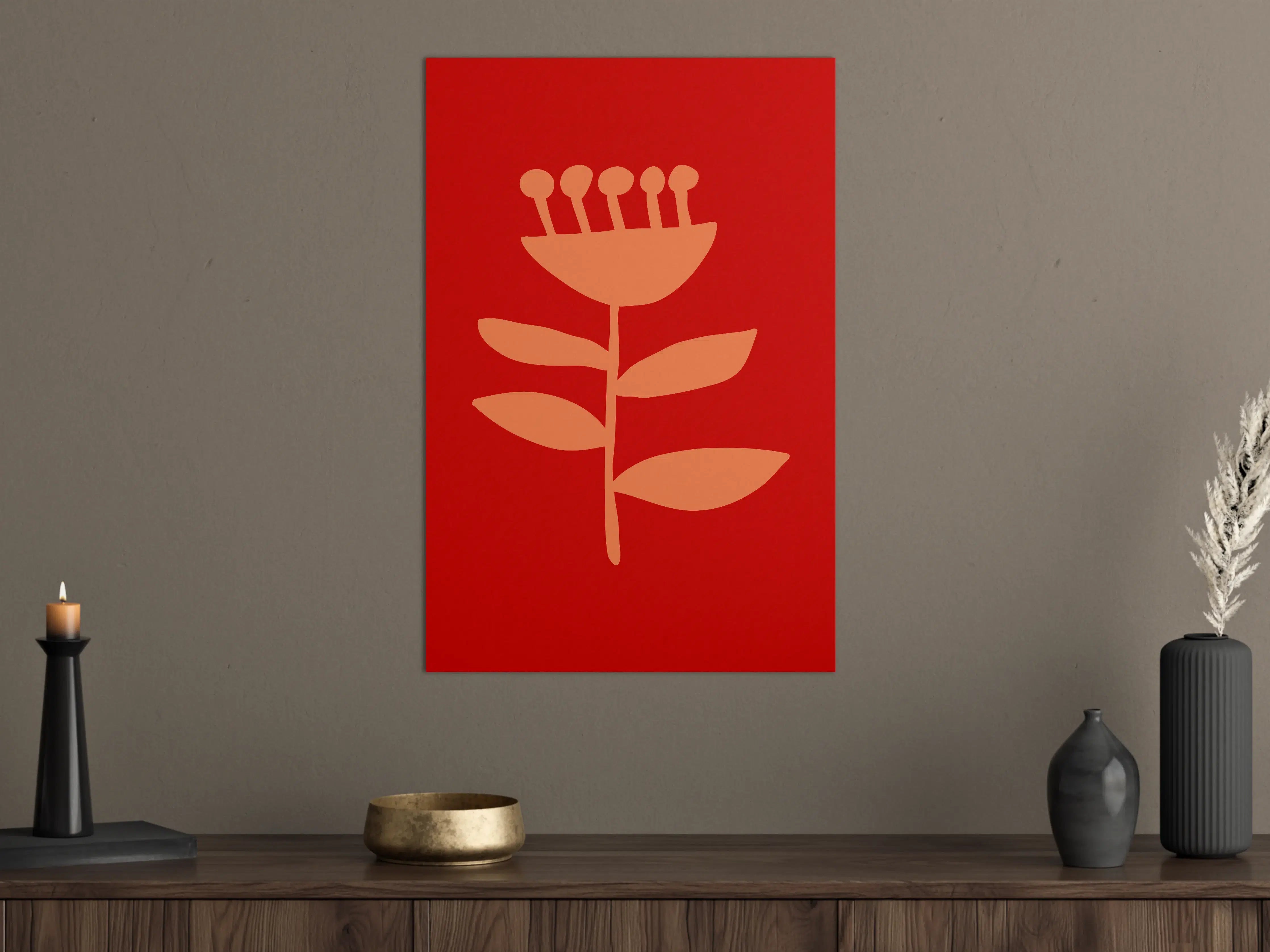 Große Wandbilder - Moderne rote Blumenwanddekoration