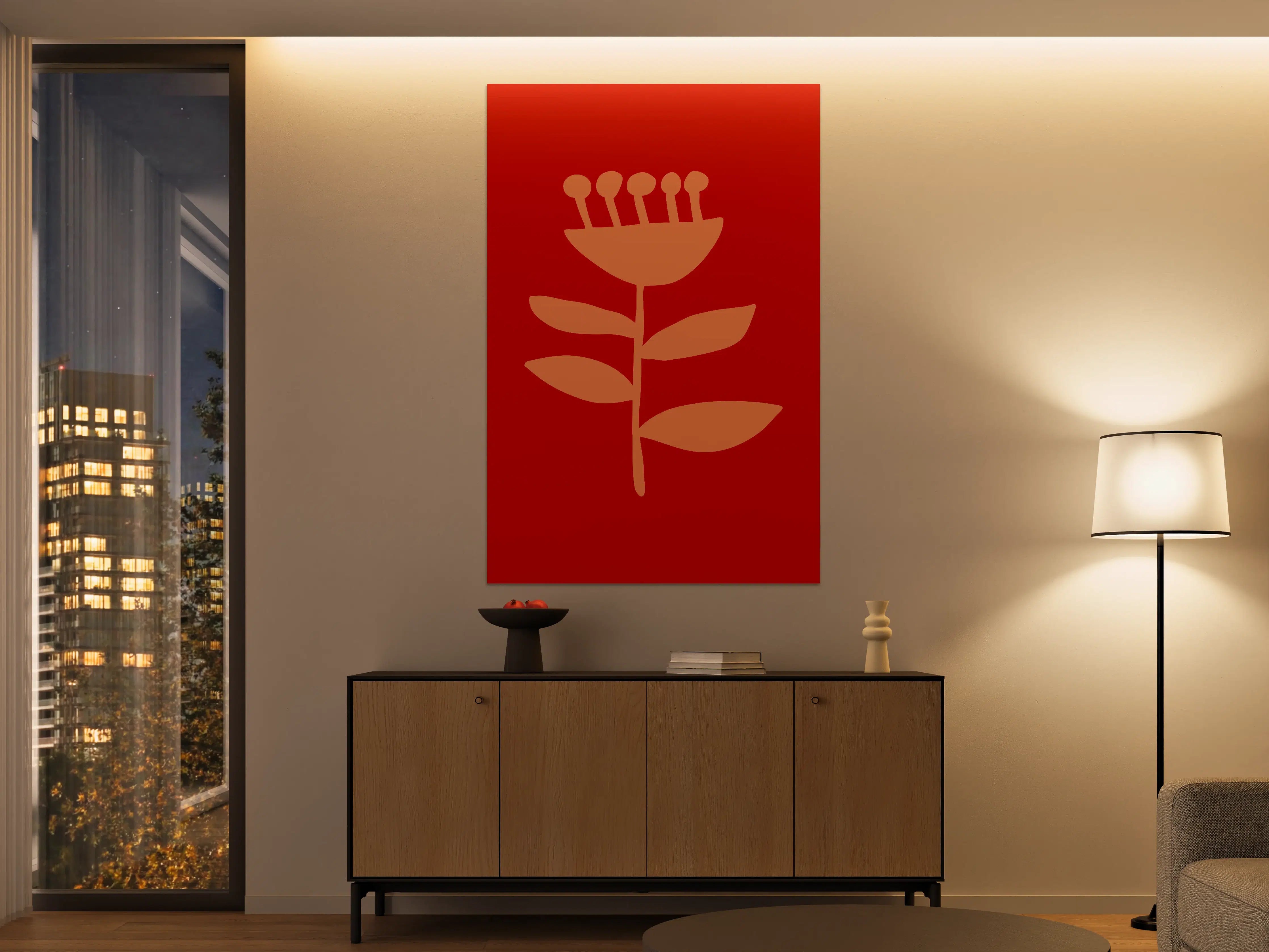 Große Wandbilder - Moderne rote Blumenwanddekoration