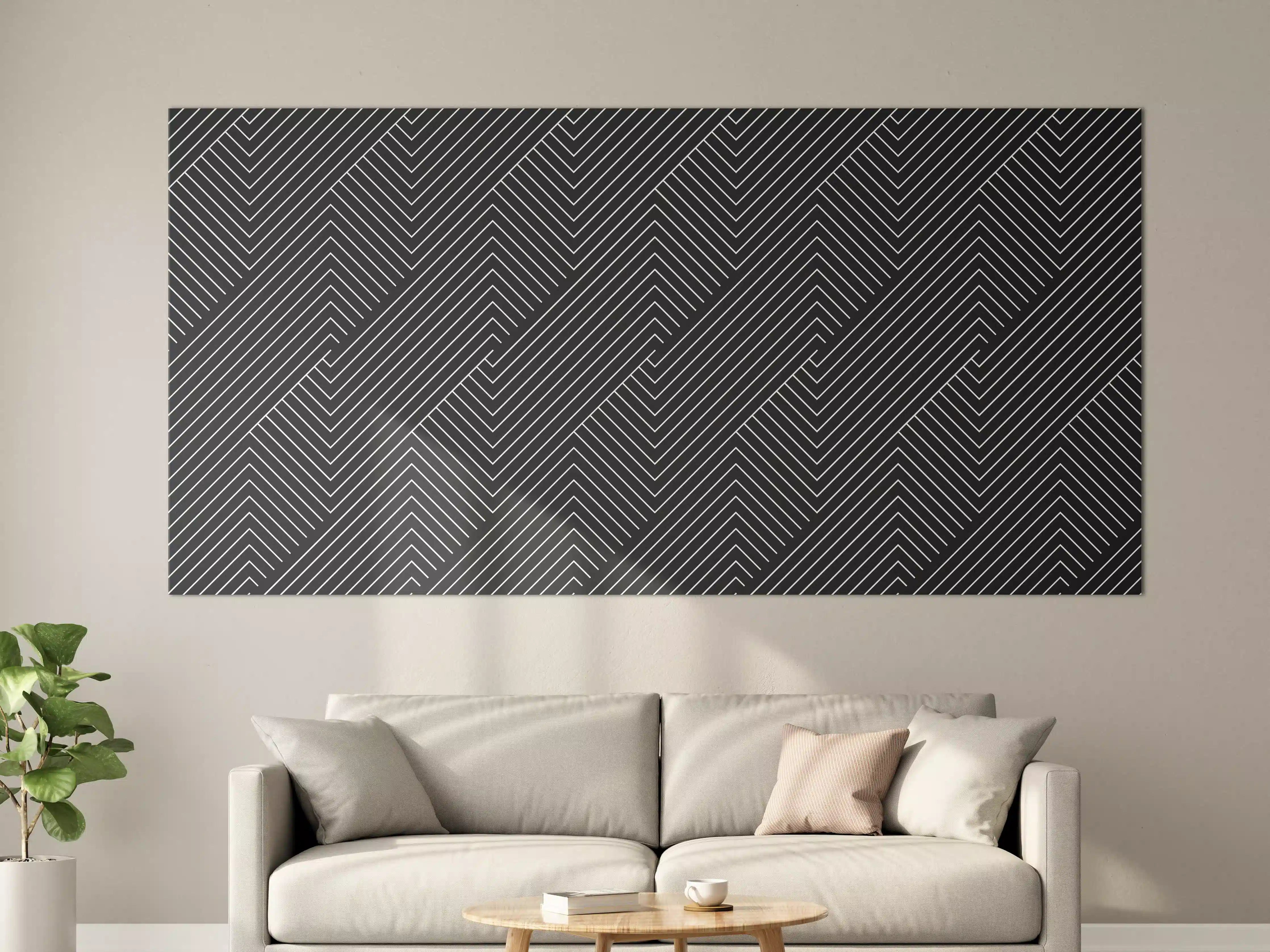 Große Wandbilder - Moderne schwarze Wandgestaltung mit Linienmuster