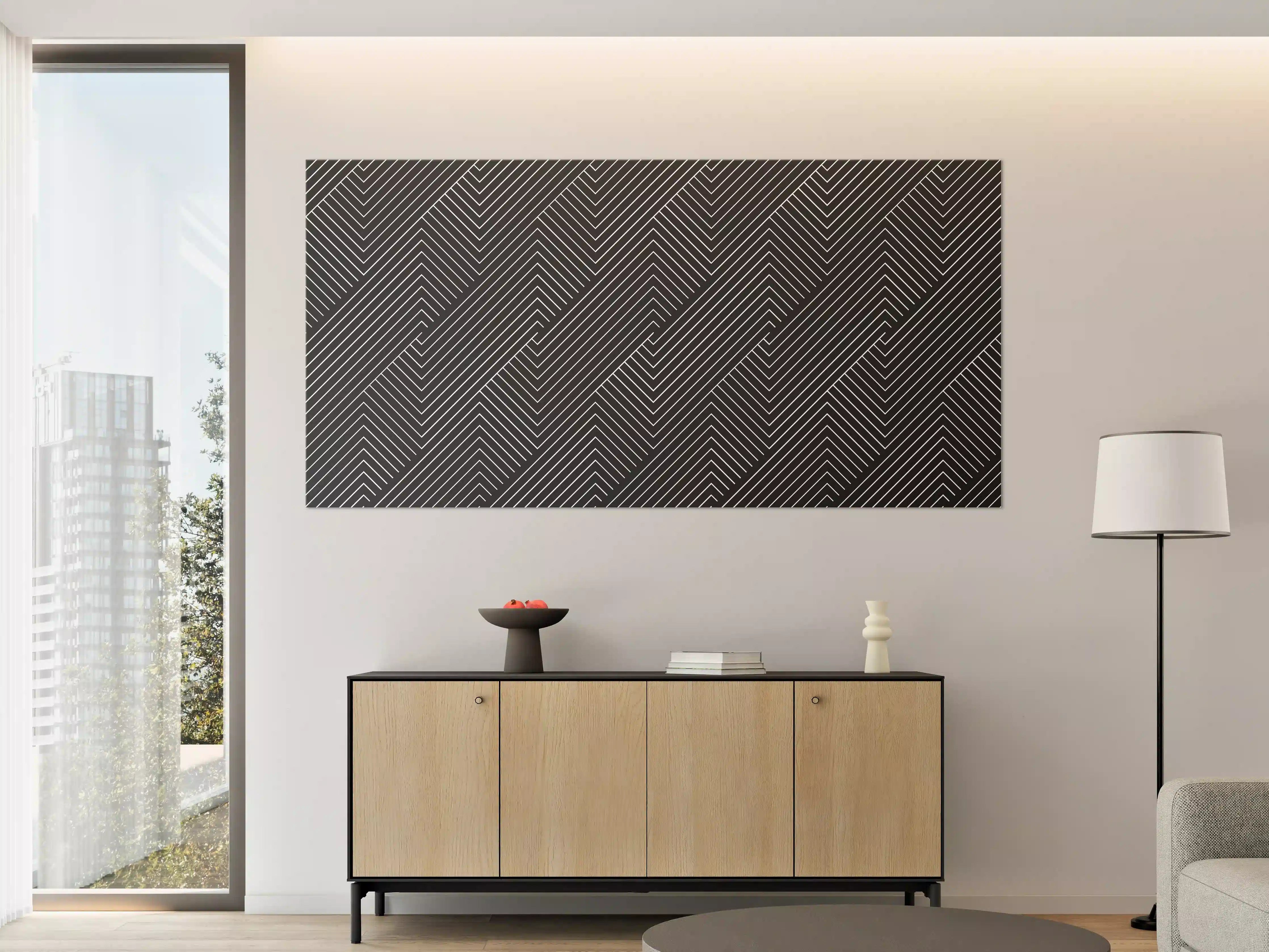 Große Wandbilder - Moderne schwarze Wandgestaltung mit Linienmuster