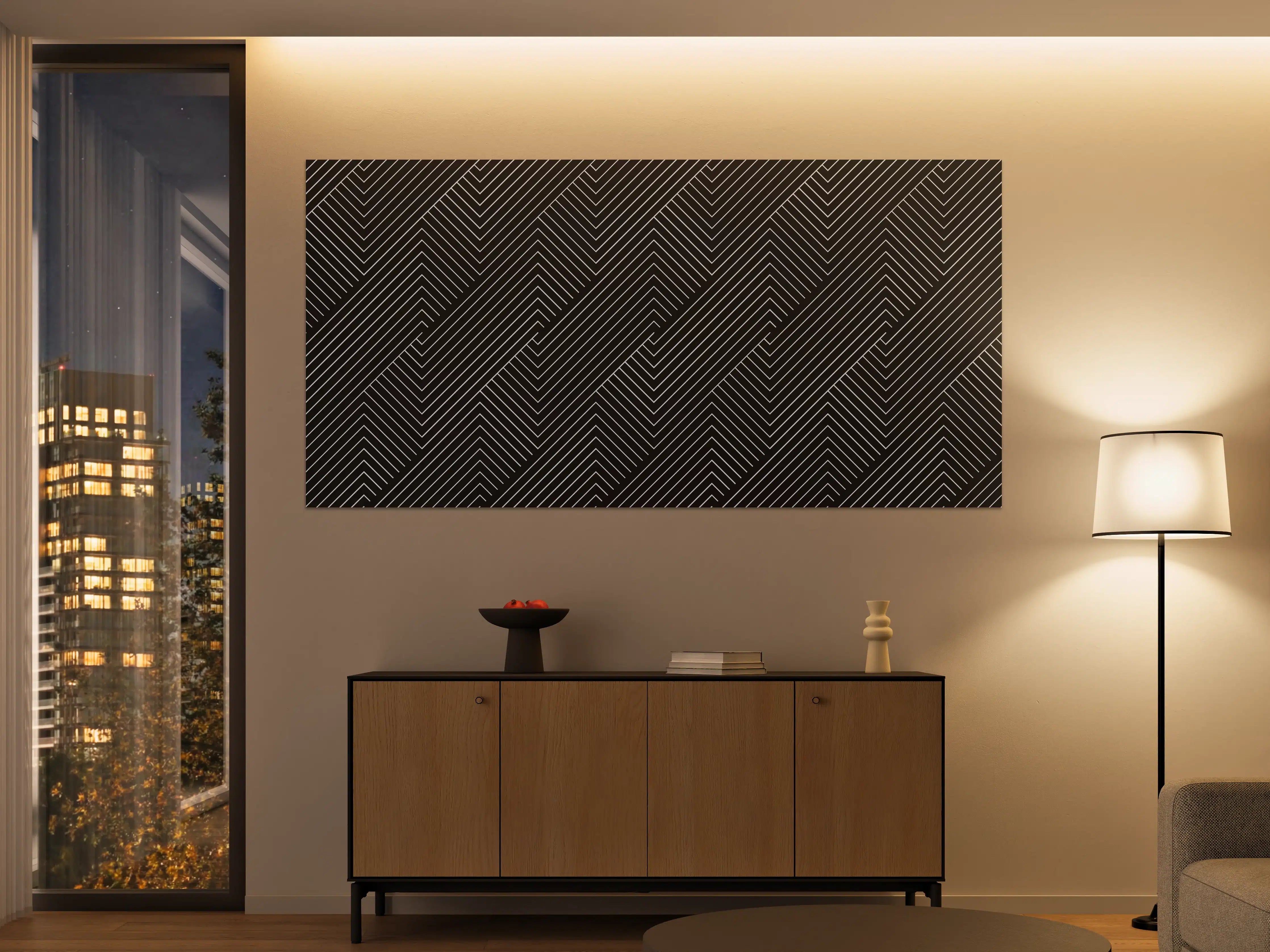 Große Wandbilder - Moderne schwarze Wandgestaltung mit Linienmuster