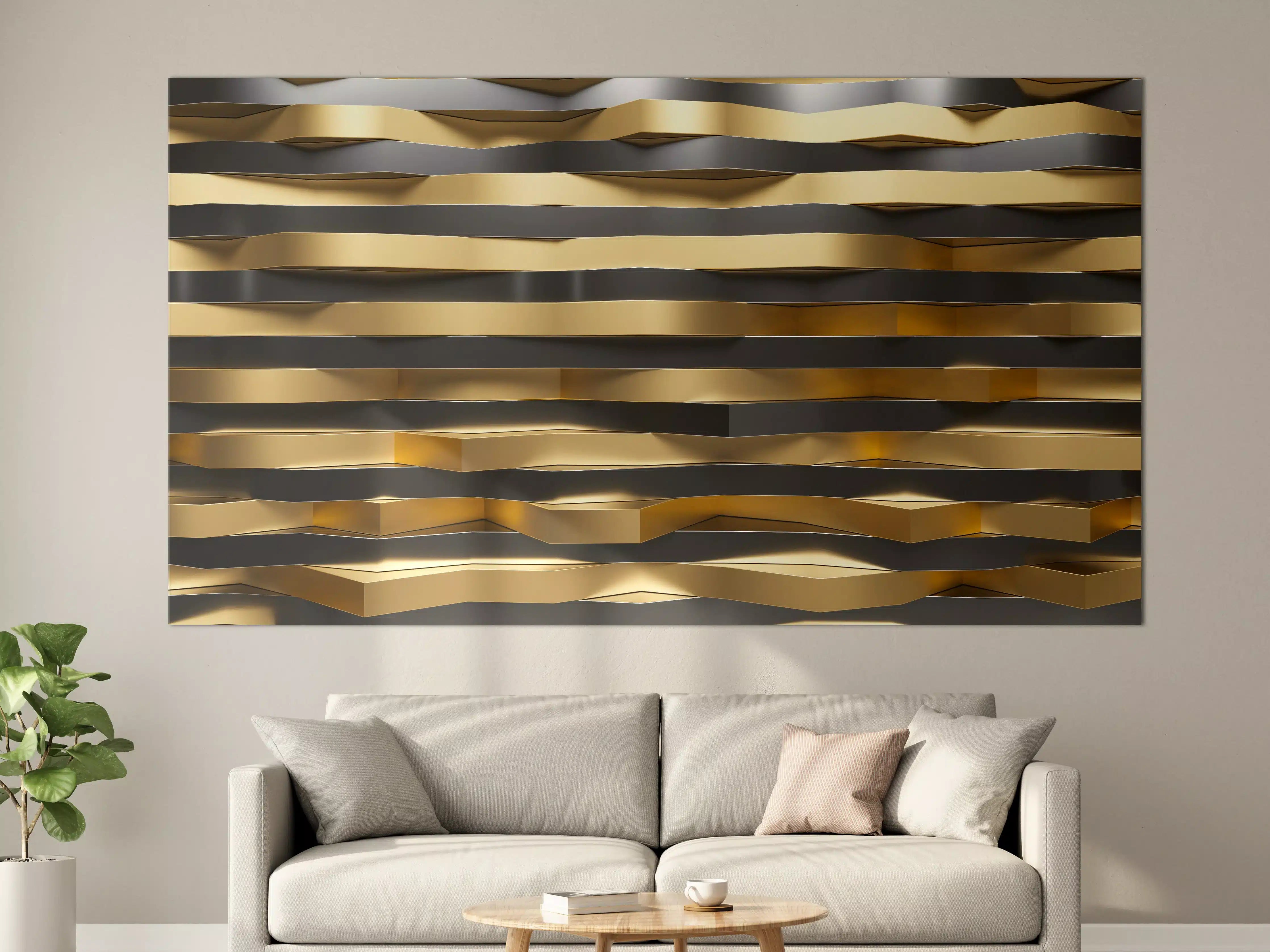 Große Wandbilder - Moderne strukturierte Wanddekoration in Gold- und Schwarztönen