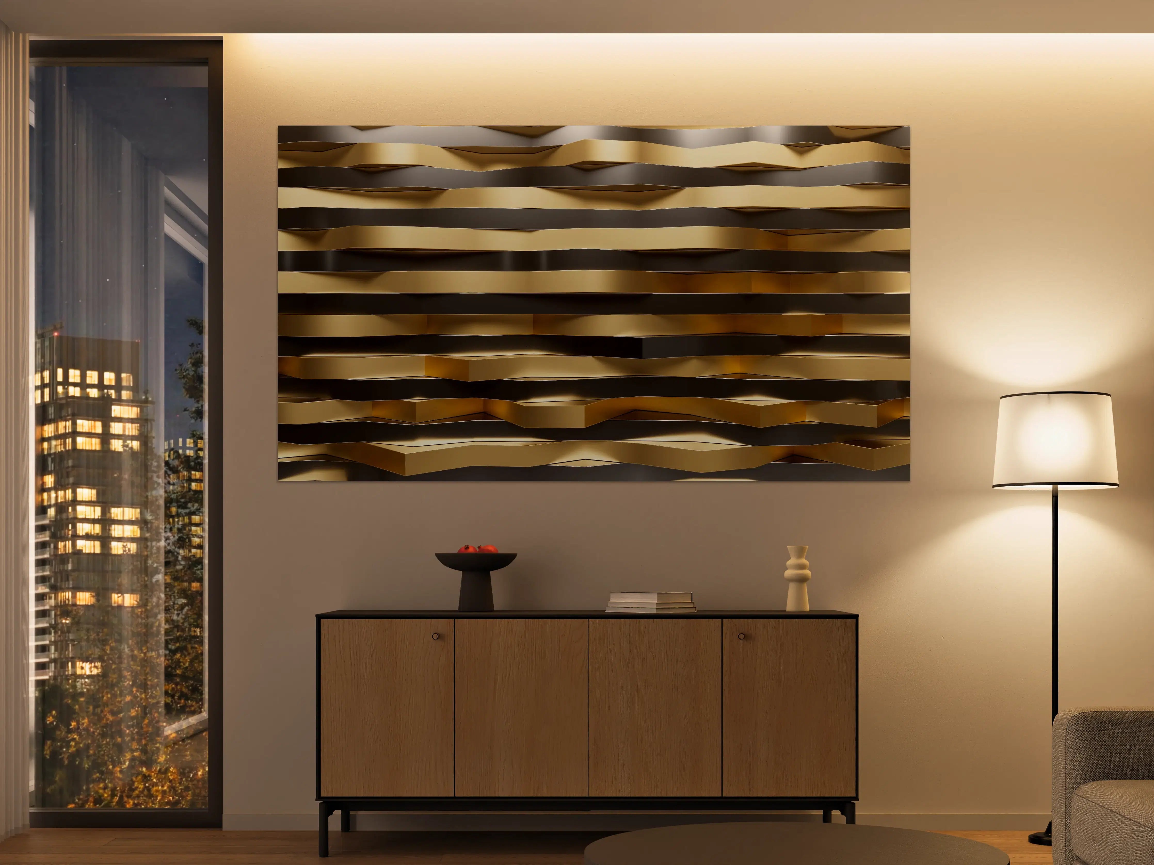 Große Wandbilder - Moderne strukturierte Wanddekoration in Gold- und Schwarztönen