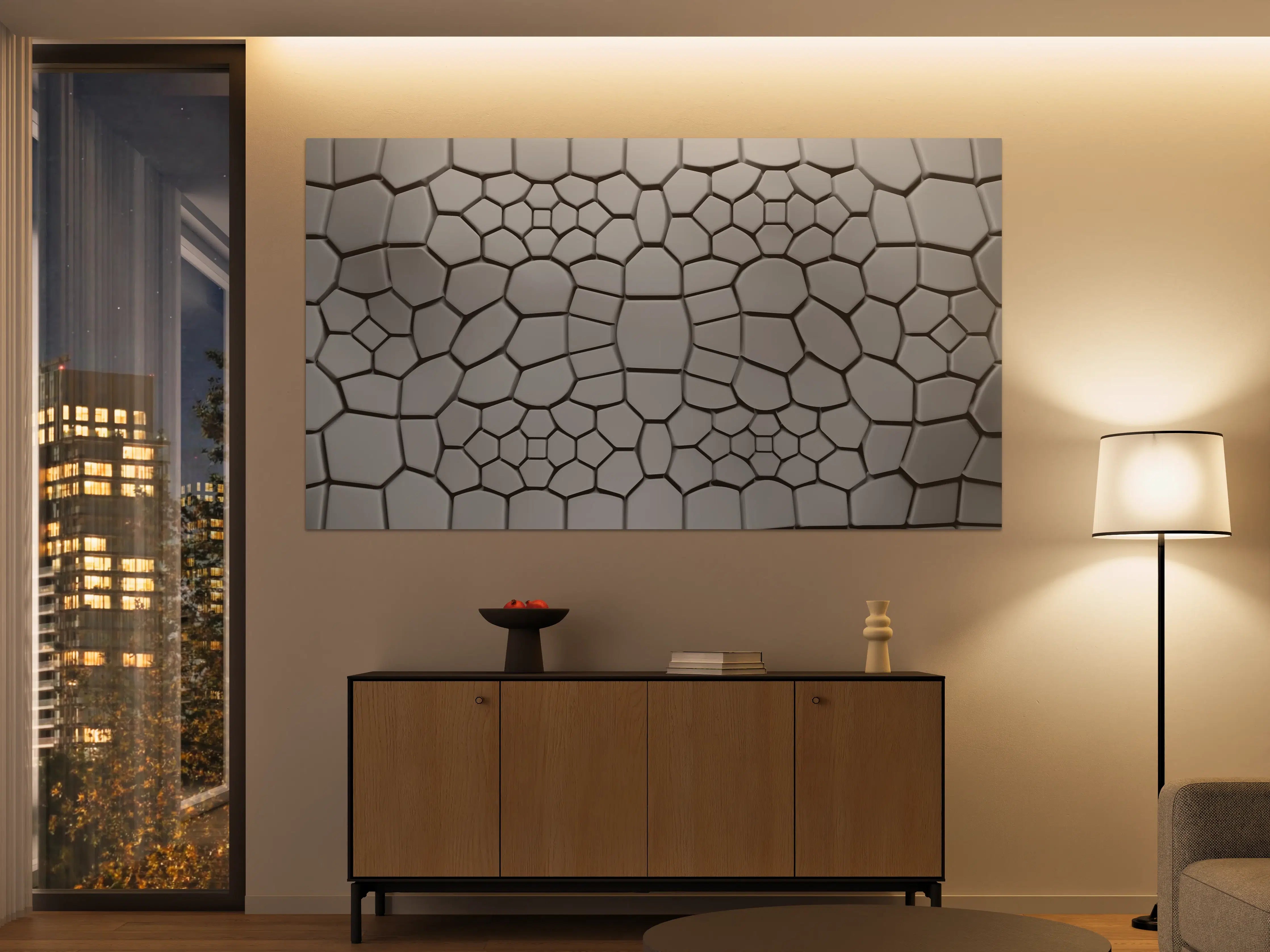 Große Wandbilder - Moderne weiße 3D-Tile-Wandgestaltung
