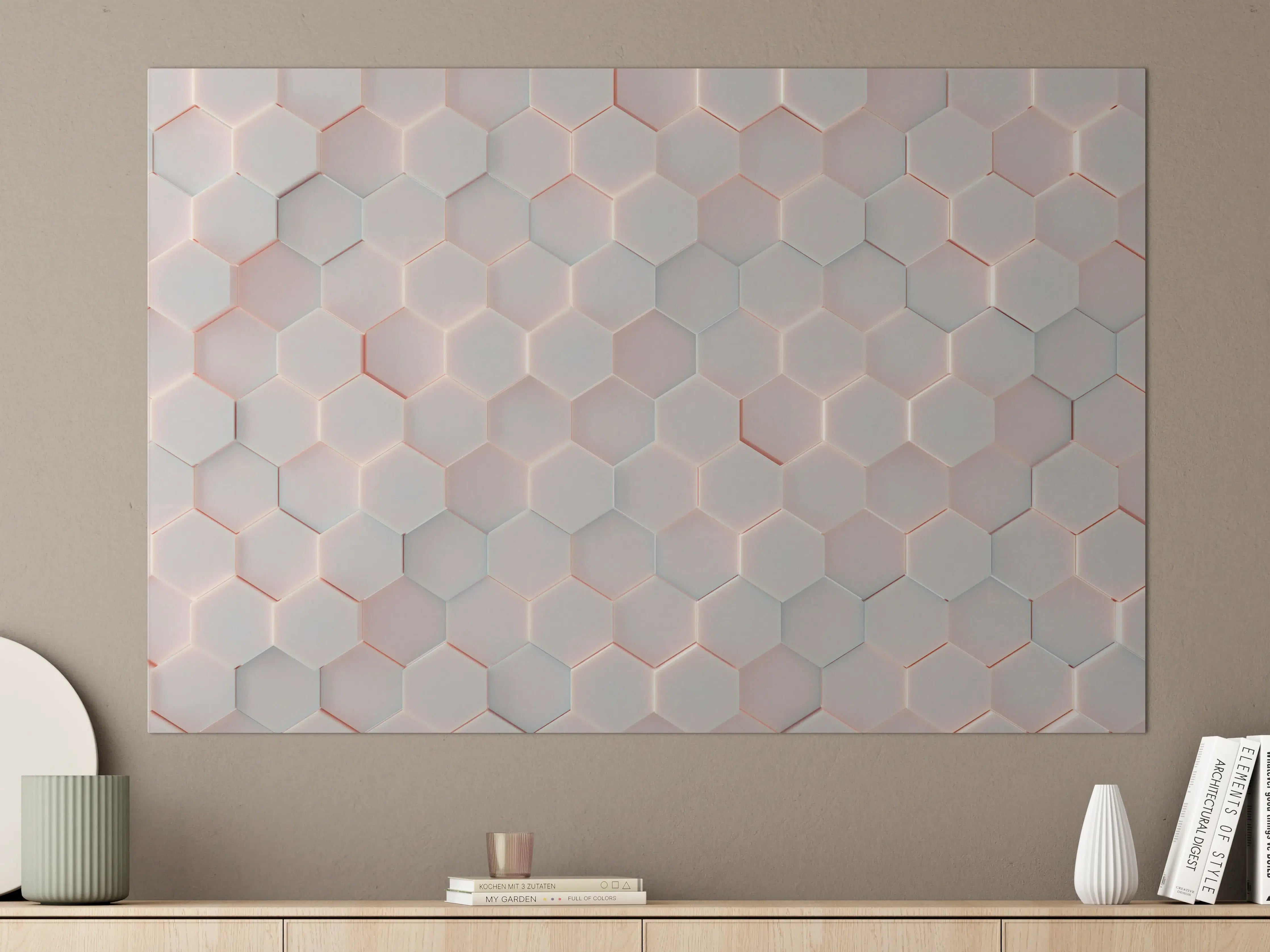 Große Wandbilder - Moderne weiße Hexagon-Fliesen mit rotem Rand