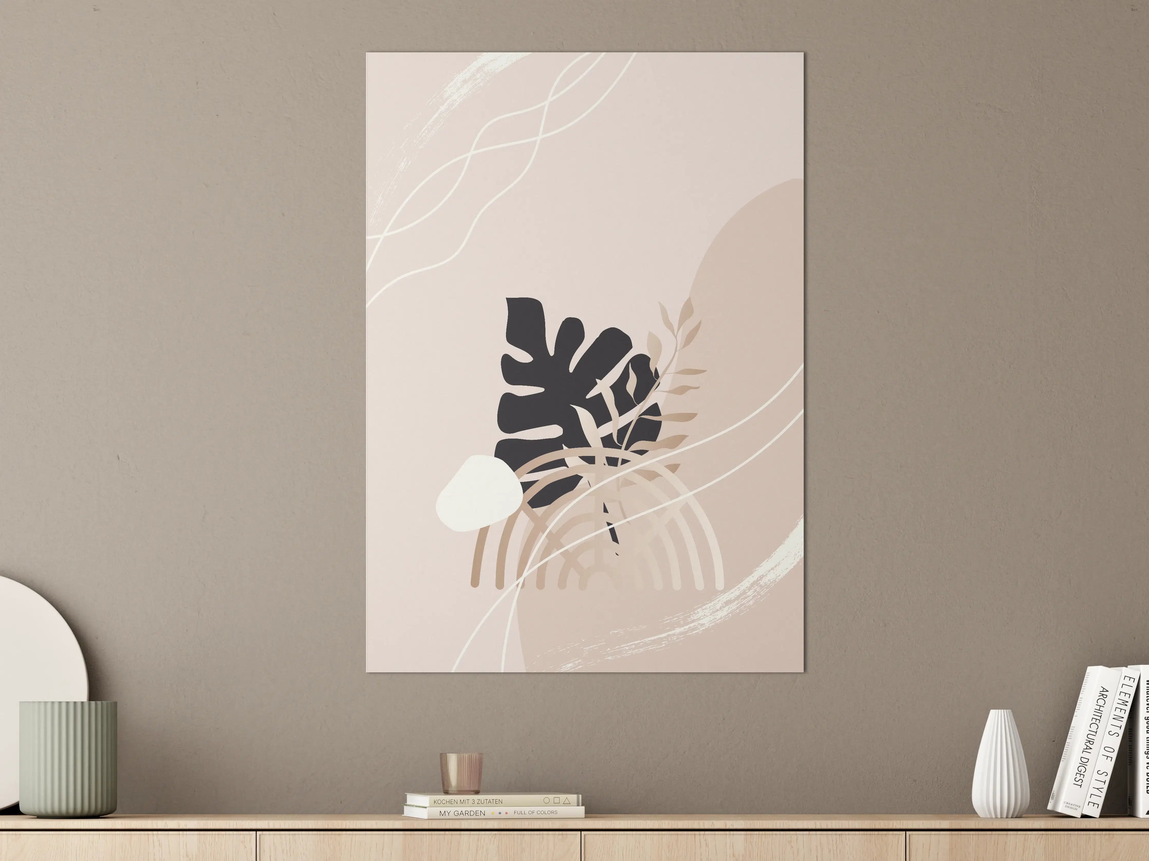 Große Wandbilder - Moderner Pflanzen-Abstract in Beige und Schwarz