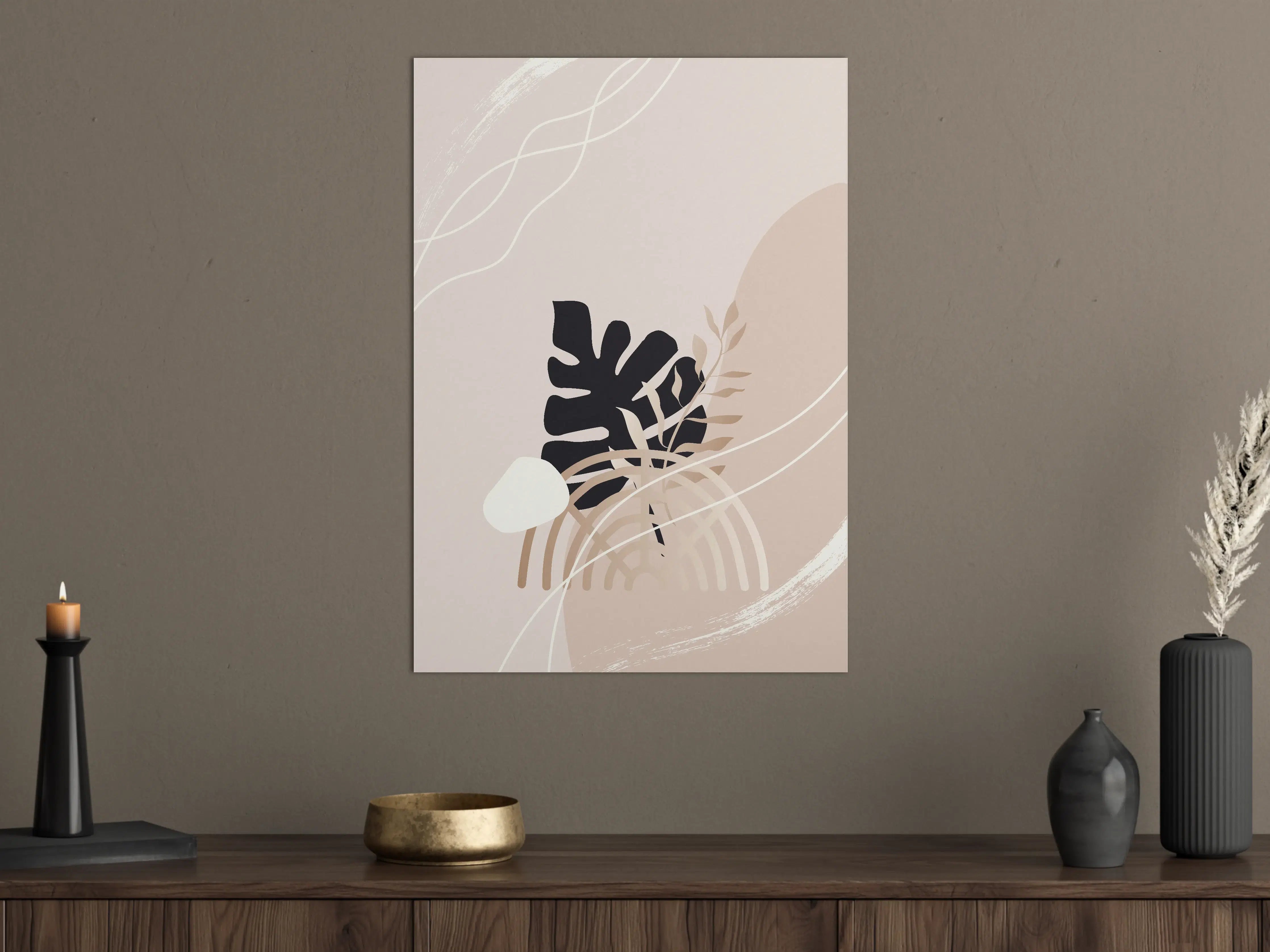 Große Wandbilder - Moderner Pflanzen-Abstract in Beige und Schwarz