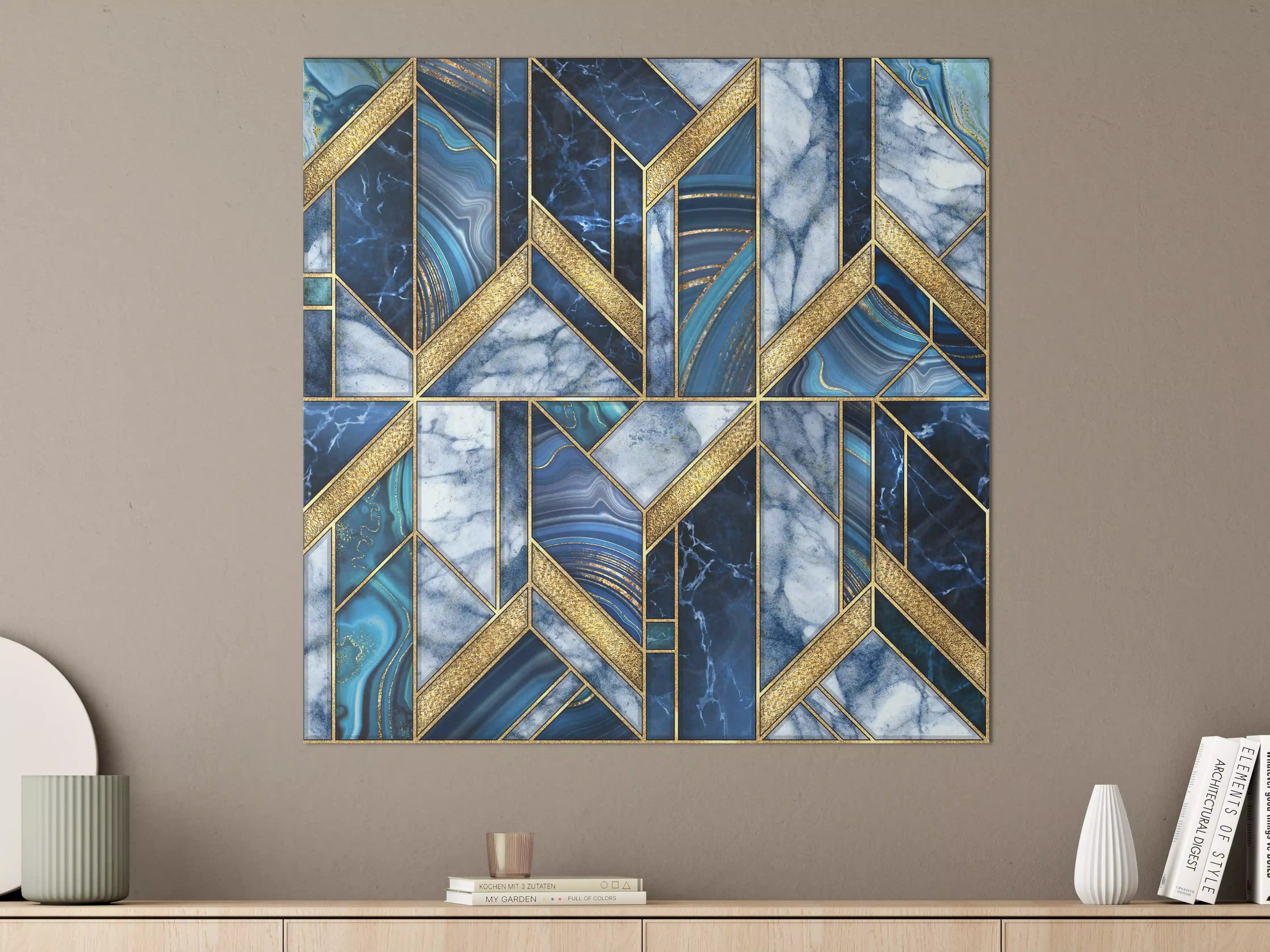 Große Wandbilder - Modernes Blau-Gold Mosaik