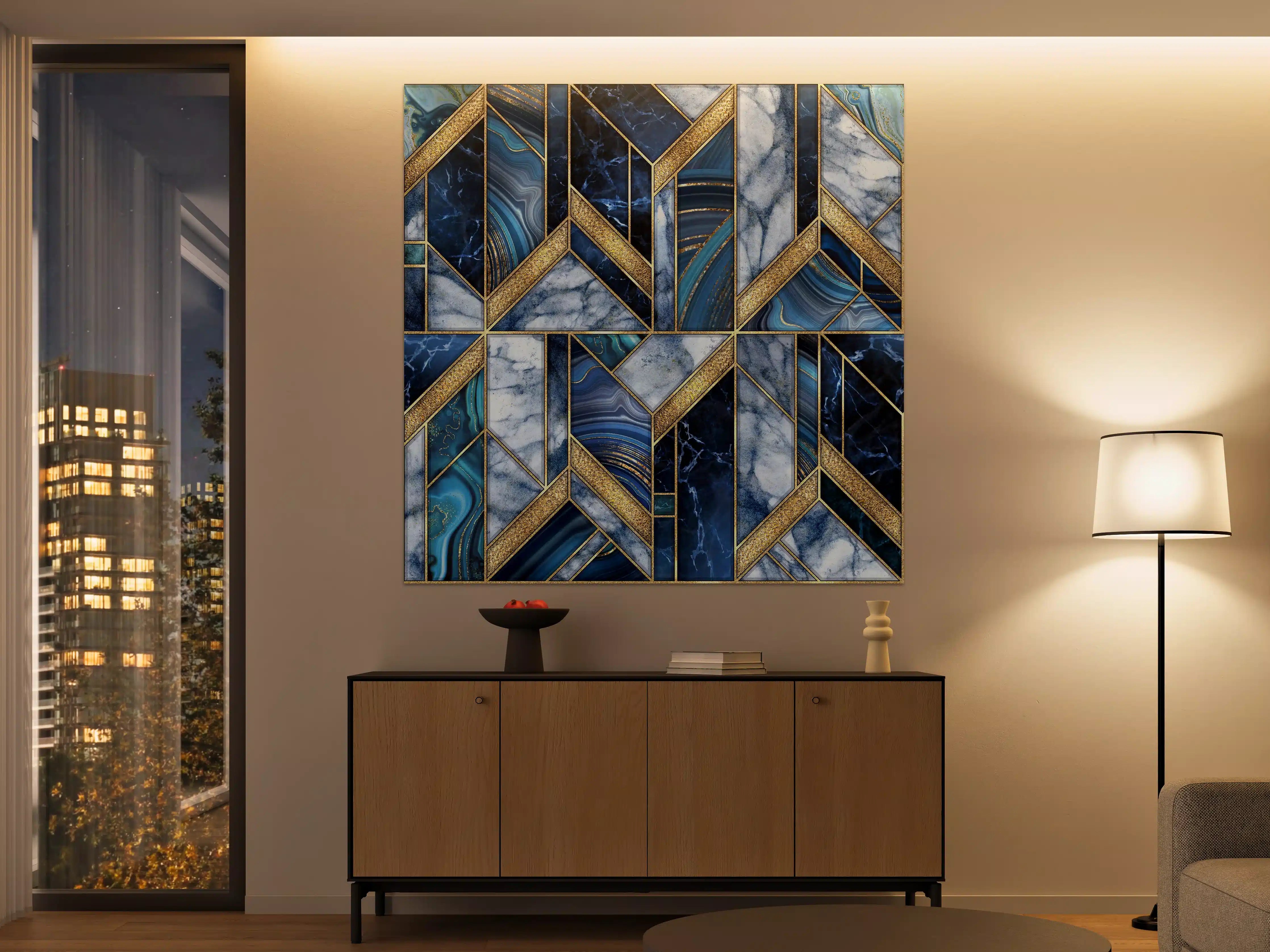 Große Wandbilder - Modernes Blau-Gold Mosaik
