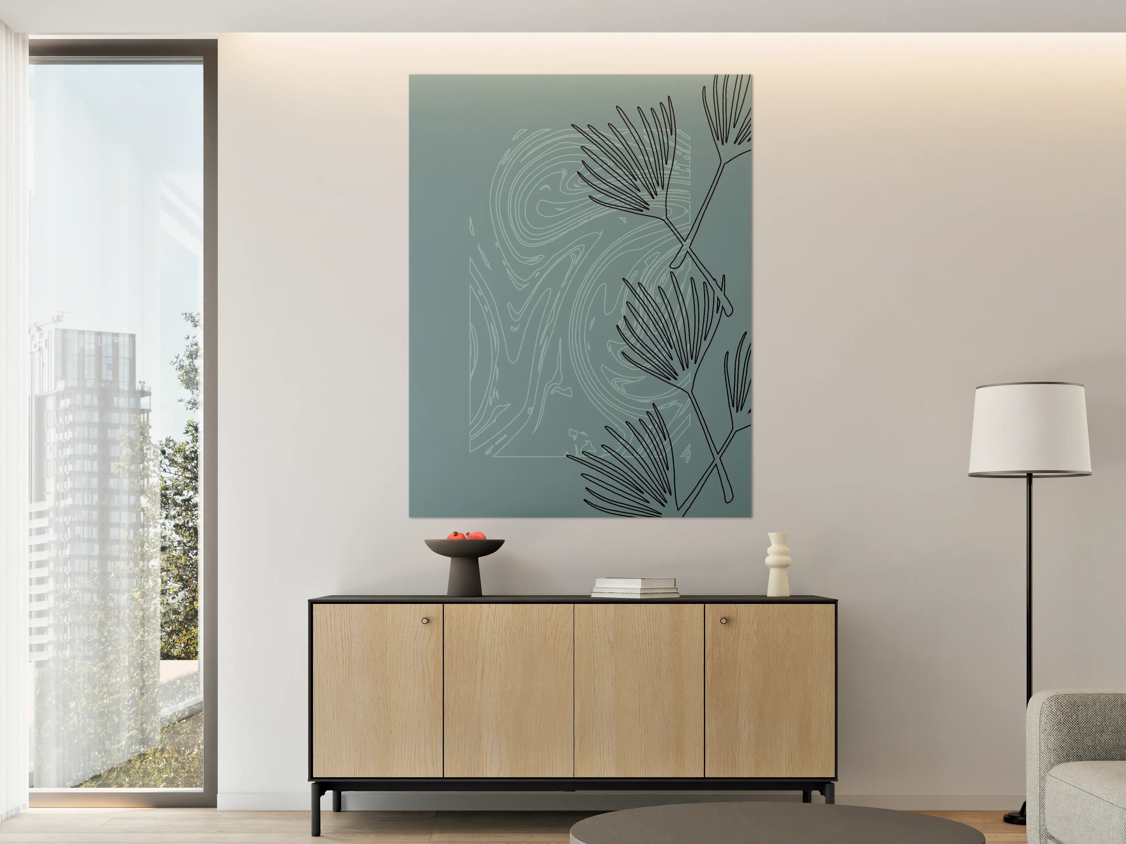 Große Wandbilder - Modernes Blau-Grün-Wandbild mit Naturmotiven