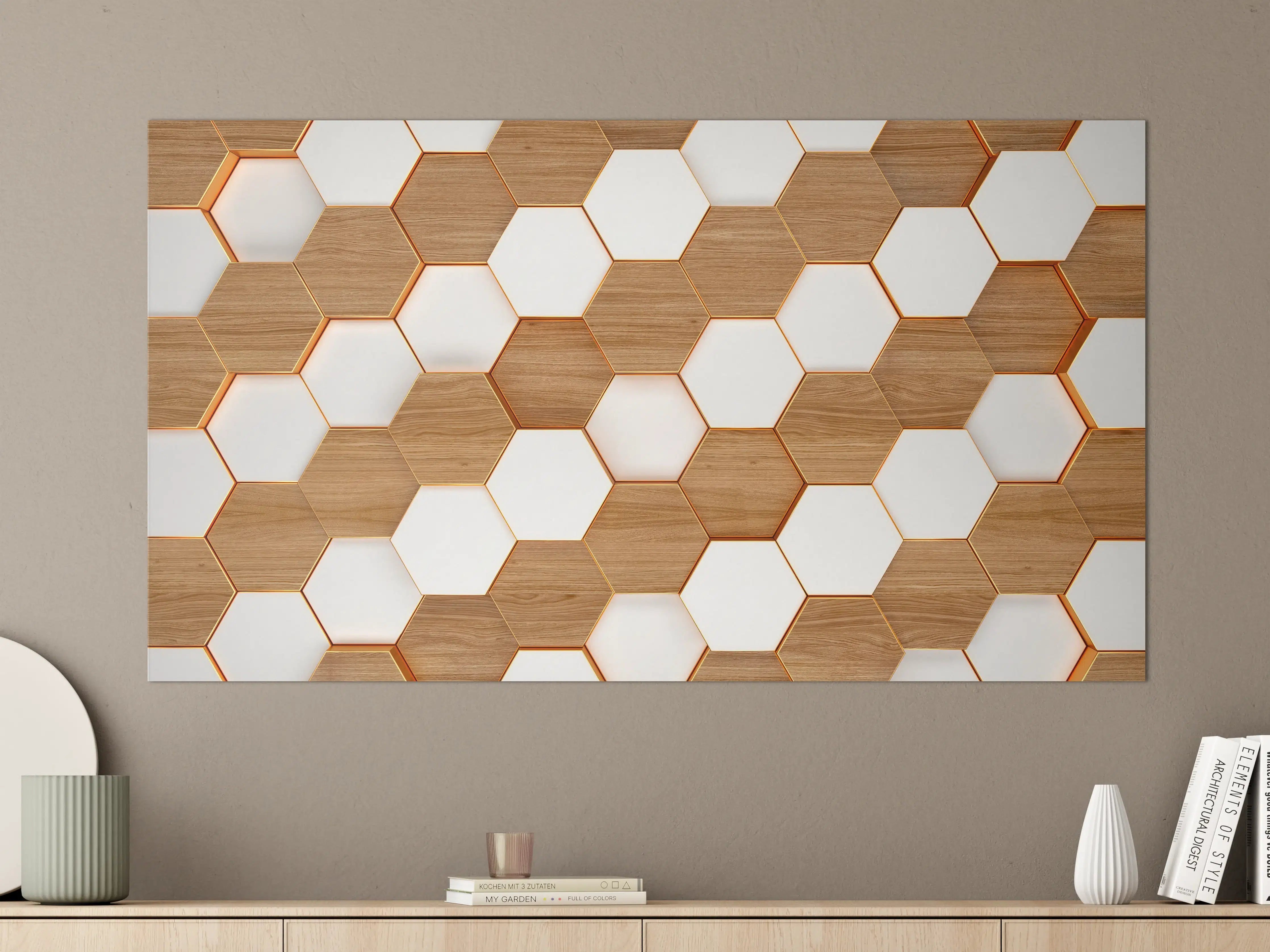 Große Wandbilder - Modernes Hexagon Muster Weiß