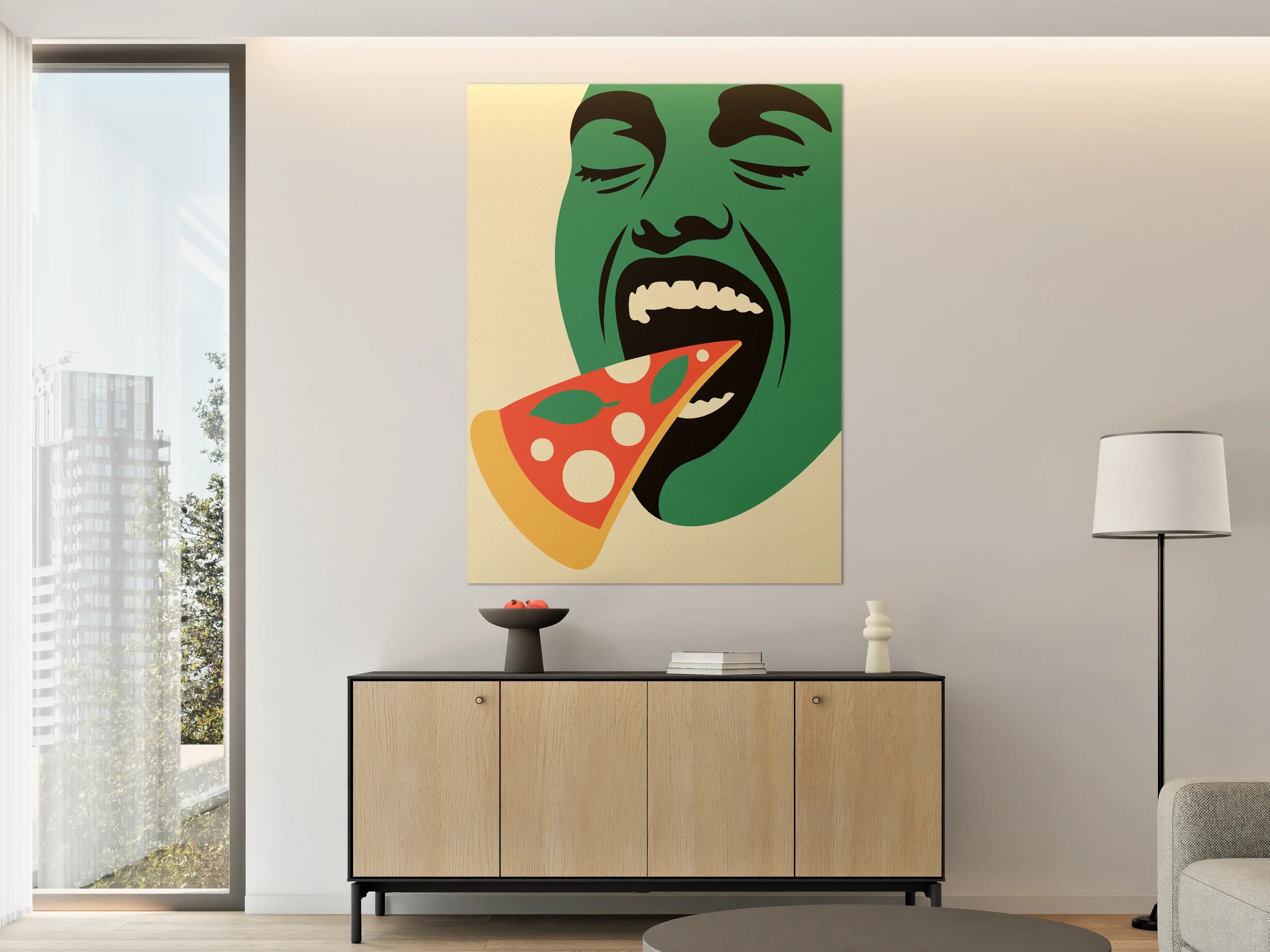 Große Wandbilder - Modernes Pop-Art-Porträt mit Pizza-Motiv