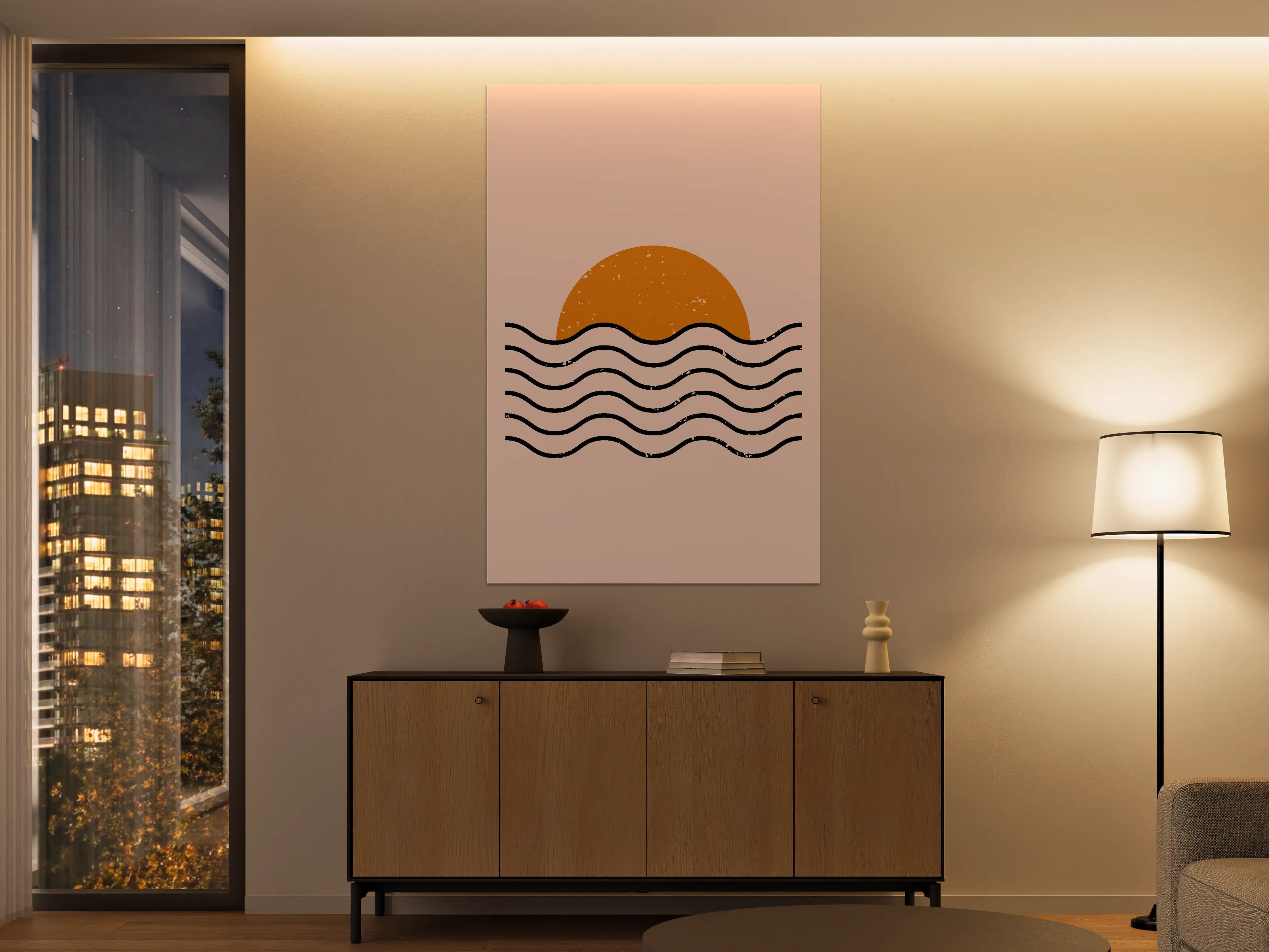 Große Wandbilder - Modernes Sonnenuntergangsdesign mit Wellen