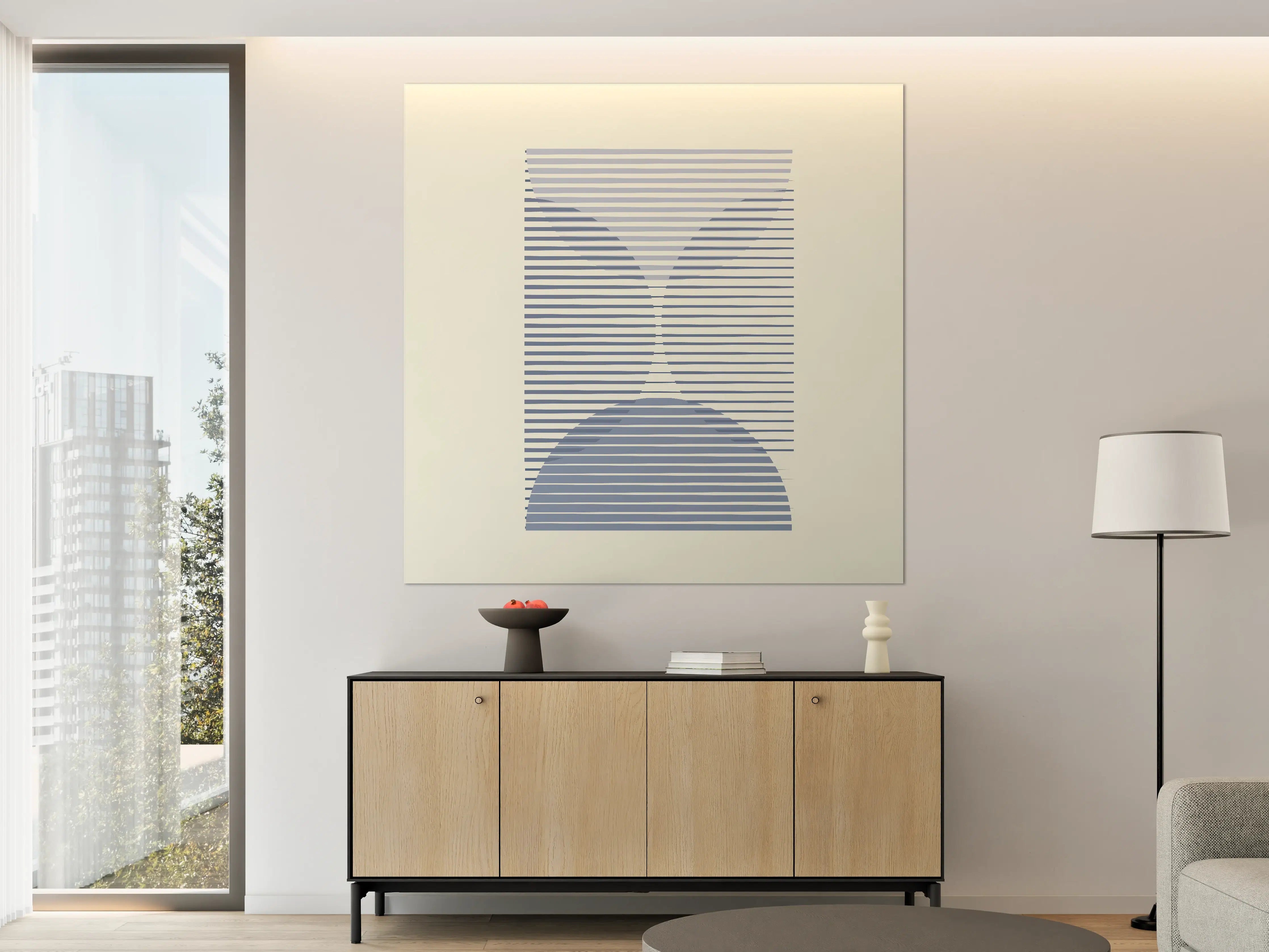 Große Wandbilder - Modernes geometrisches Wandbild in Blau und Grau
