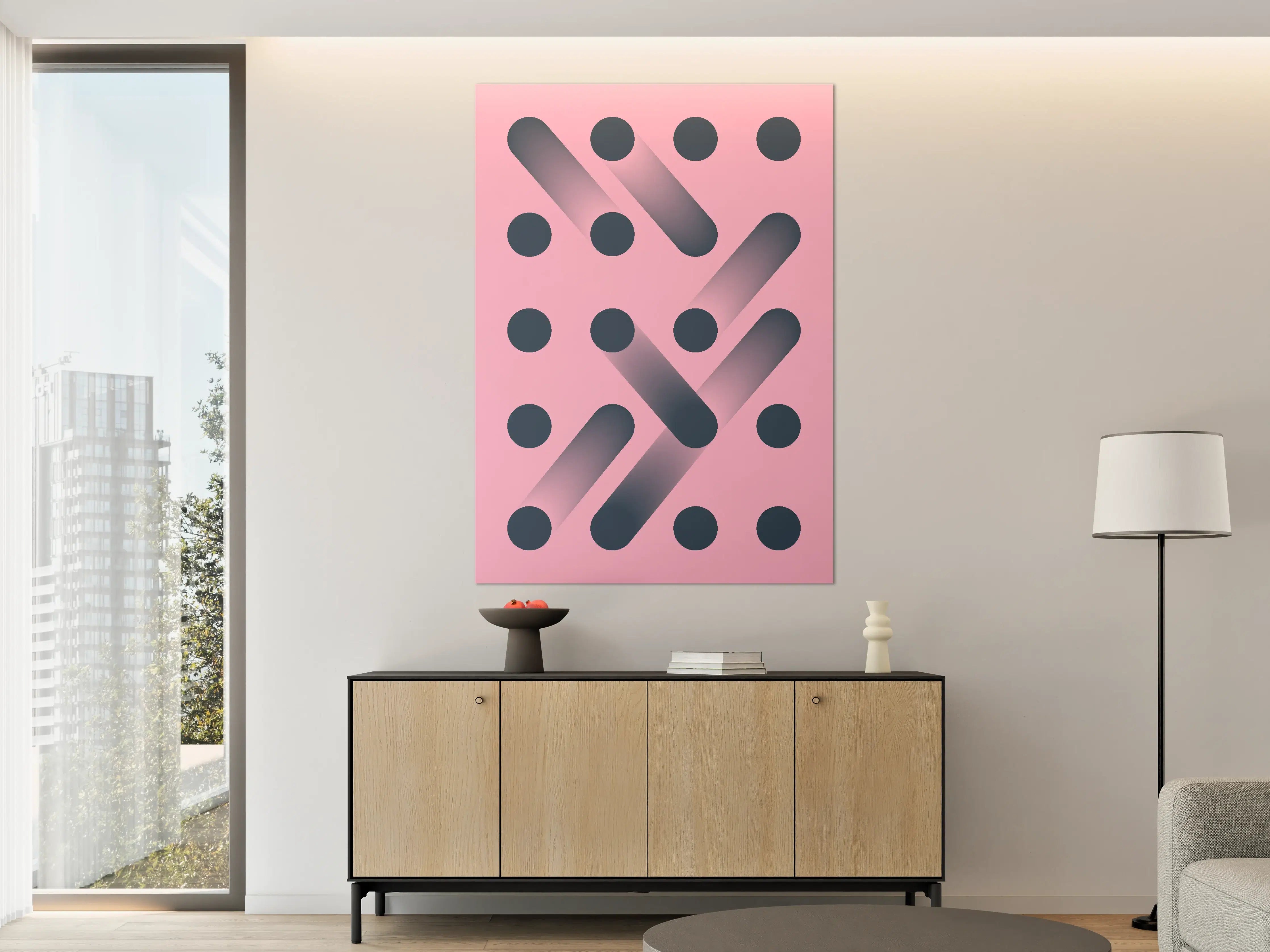 Große Wandbilder - Modernes geometrisches Wandbild mit Pink- und Navy-Tönen