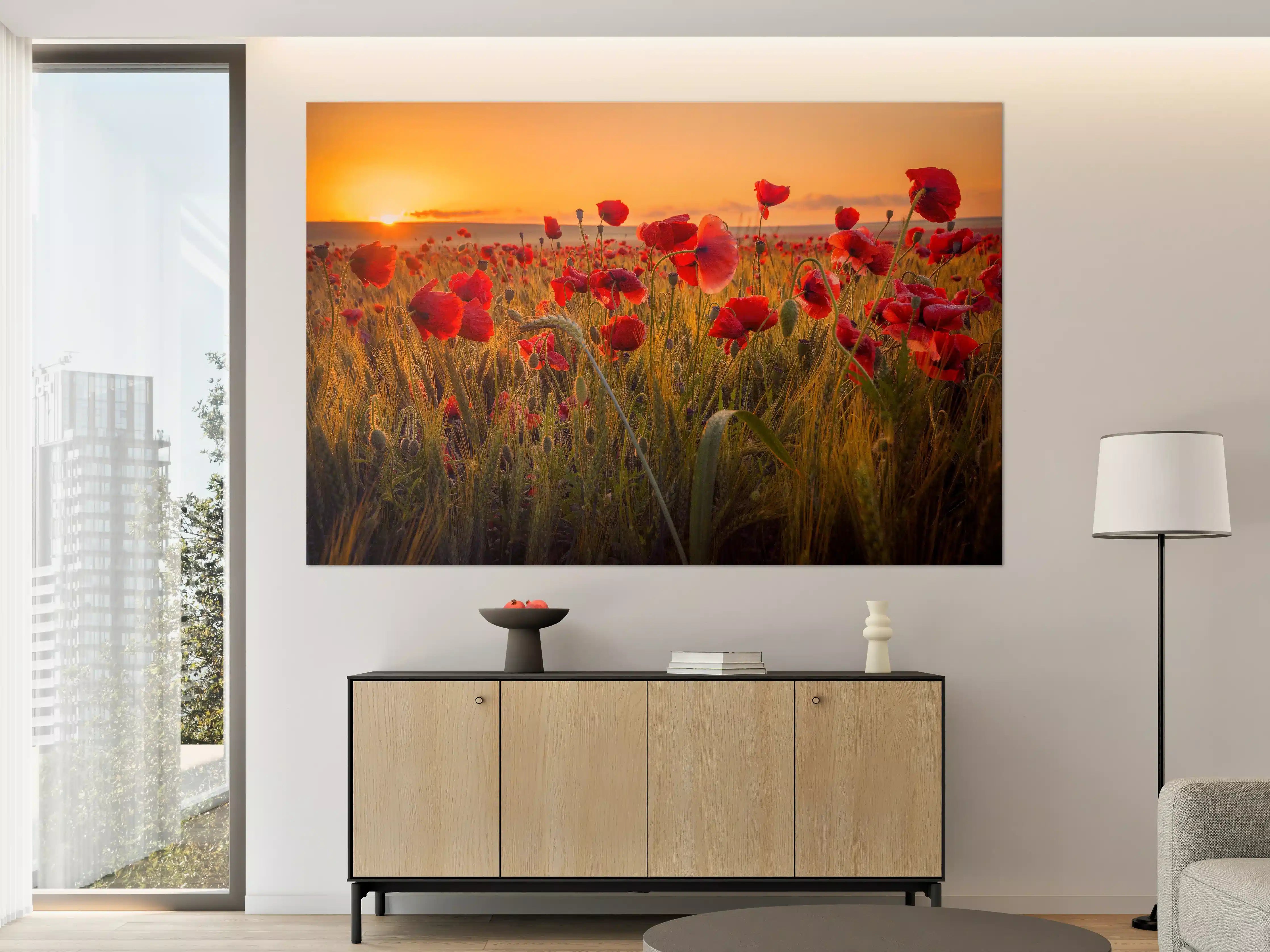Große Wandbilder - Mohnblumen beim Sonnenuntergang