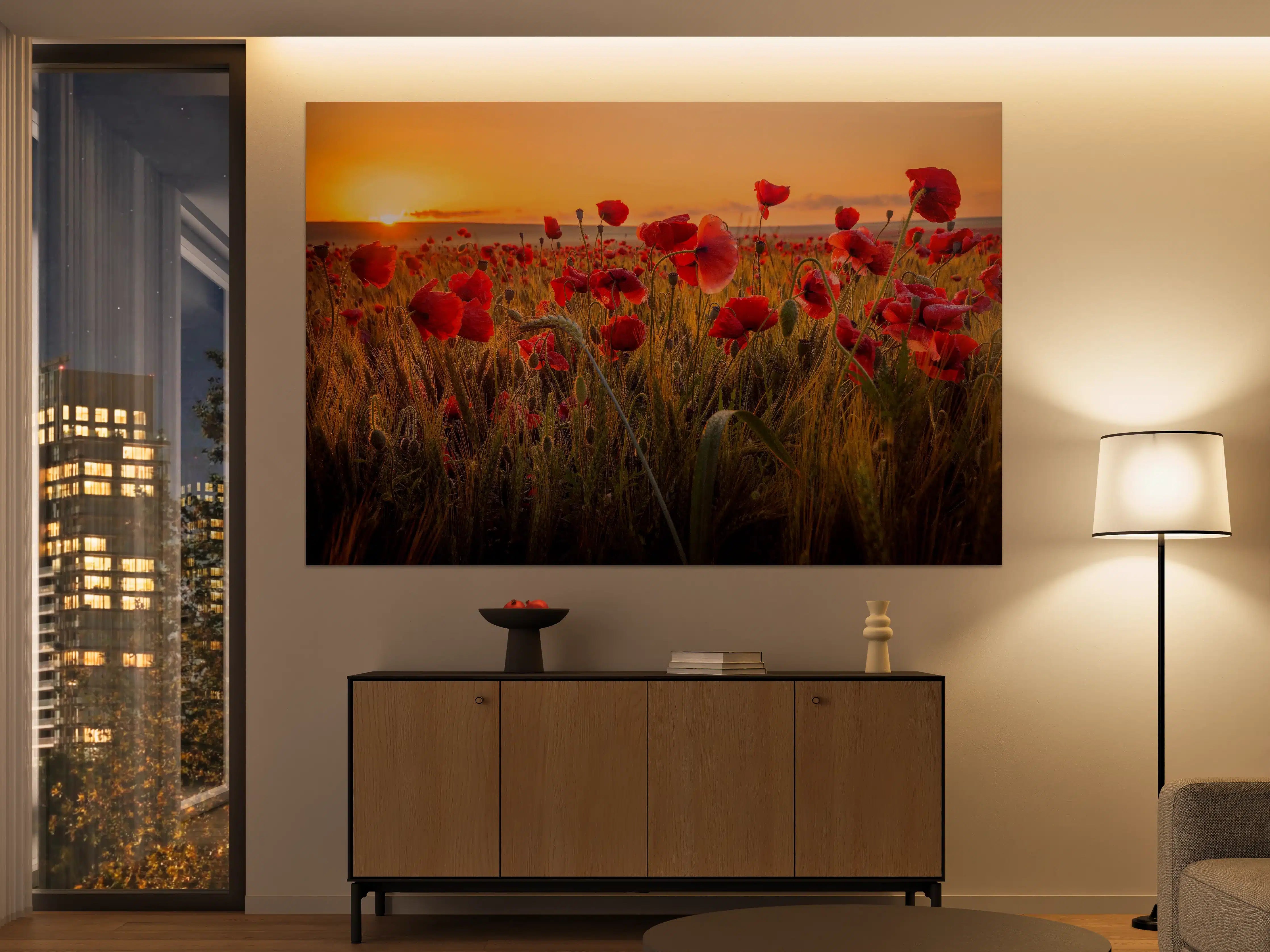 Große Wandbilder - Mohnblumen beim Sonnenuntergang