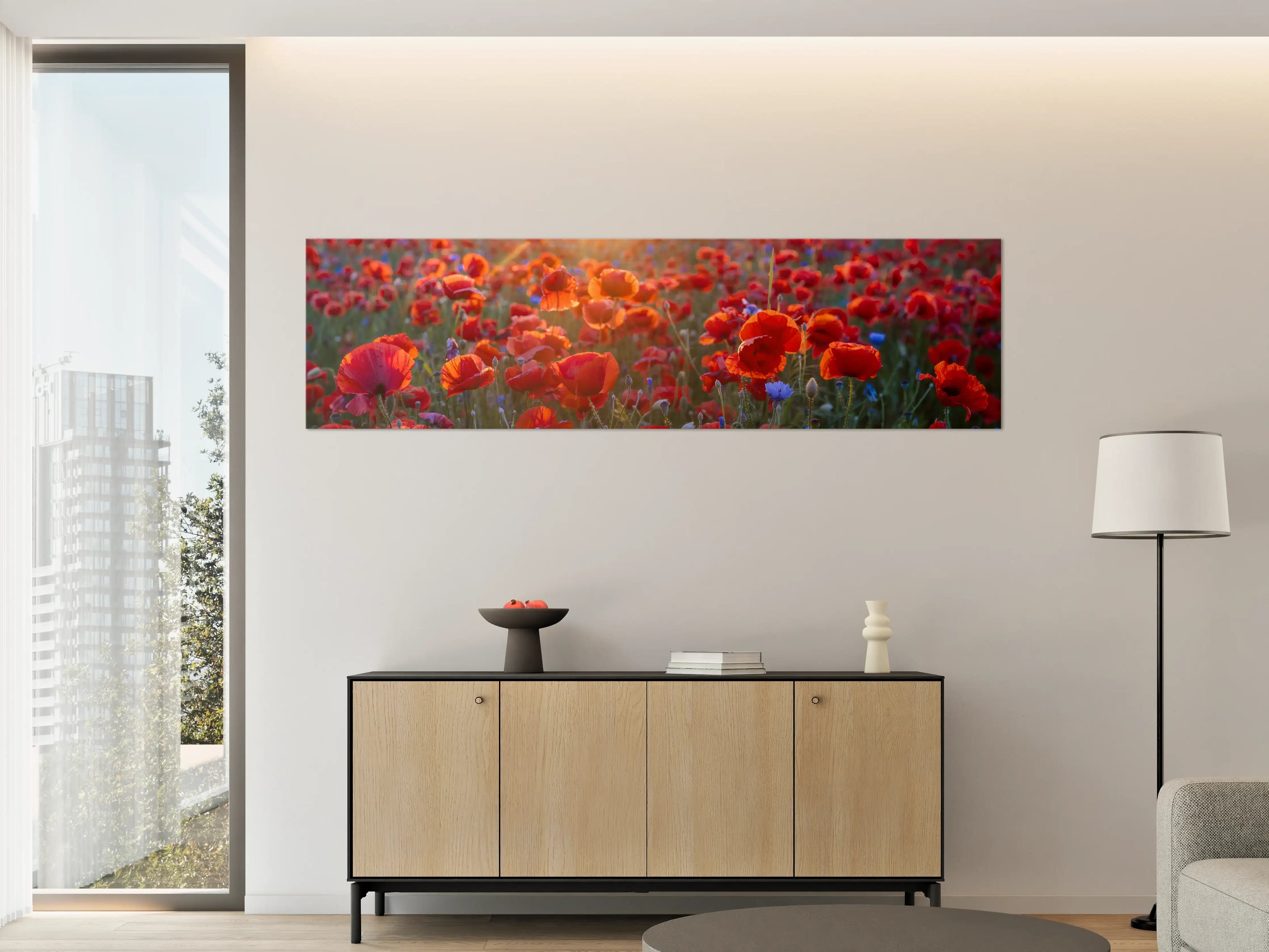Große Wandbilder - Mohnwiese im Licht der untergehenden Sonne