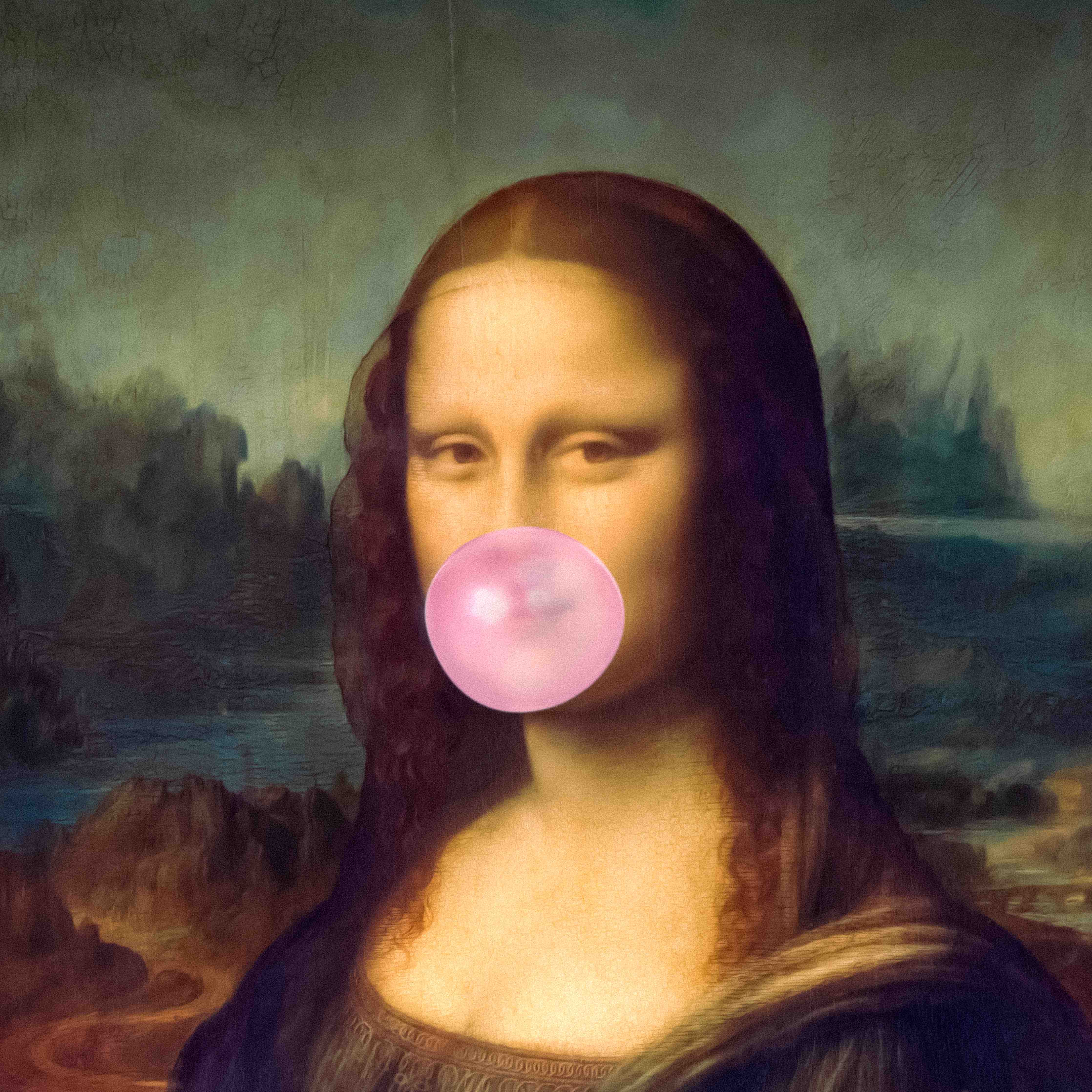 Große Wandbilder-Mona Lisa mit pinker Bubble-Gum