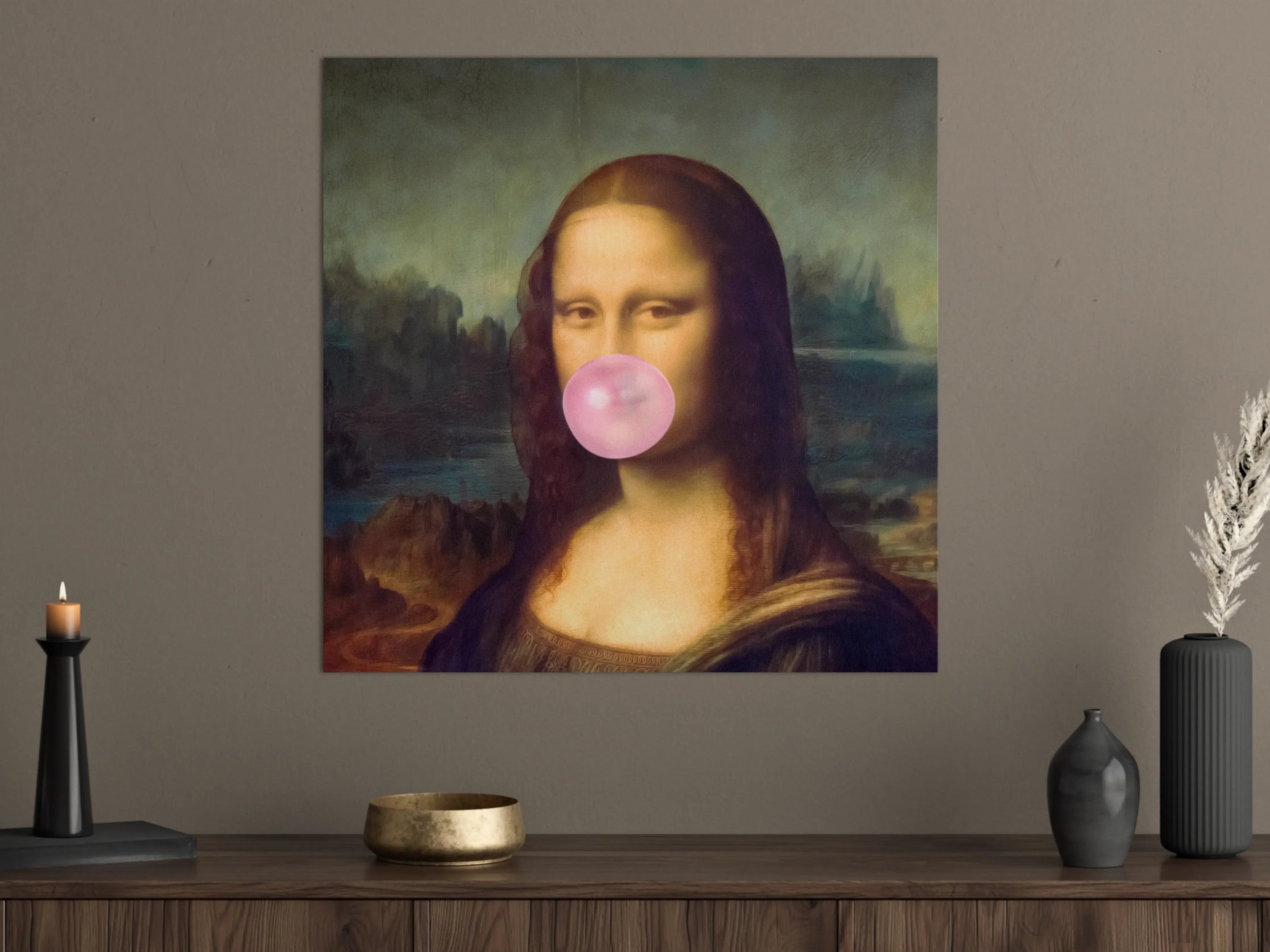 Große Wandbilder - Mona Lisa mit pinker Bubble-Gum