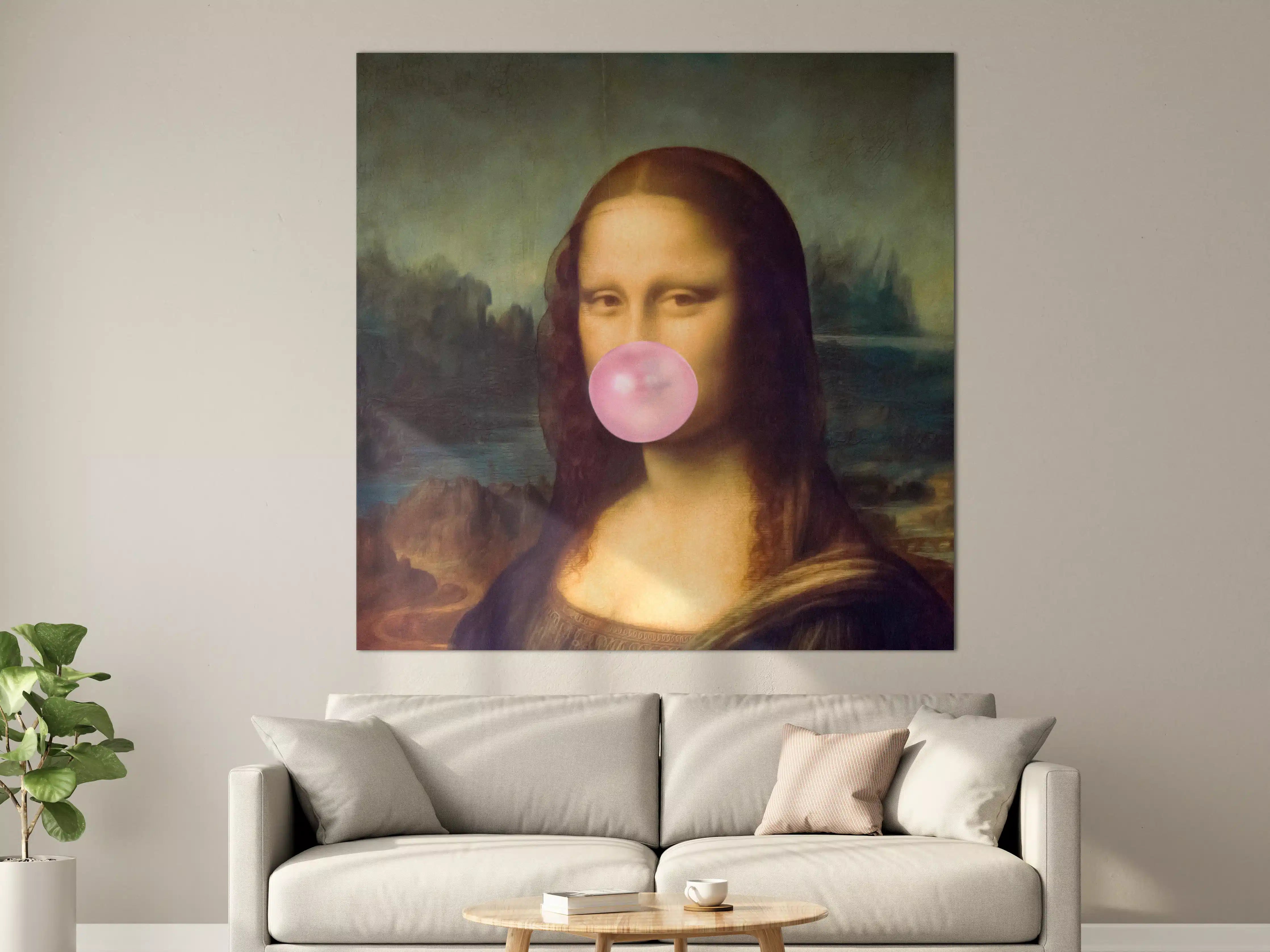 Große Wandbilder - Mona Lisa mit pinker Bubble-Gum