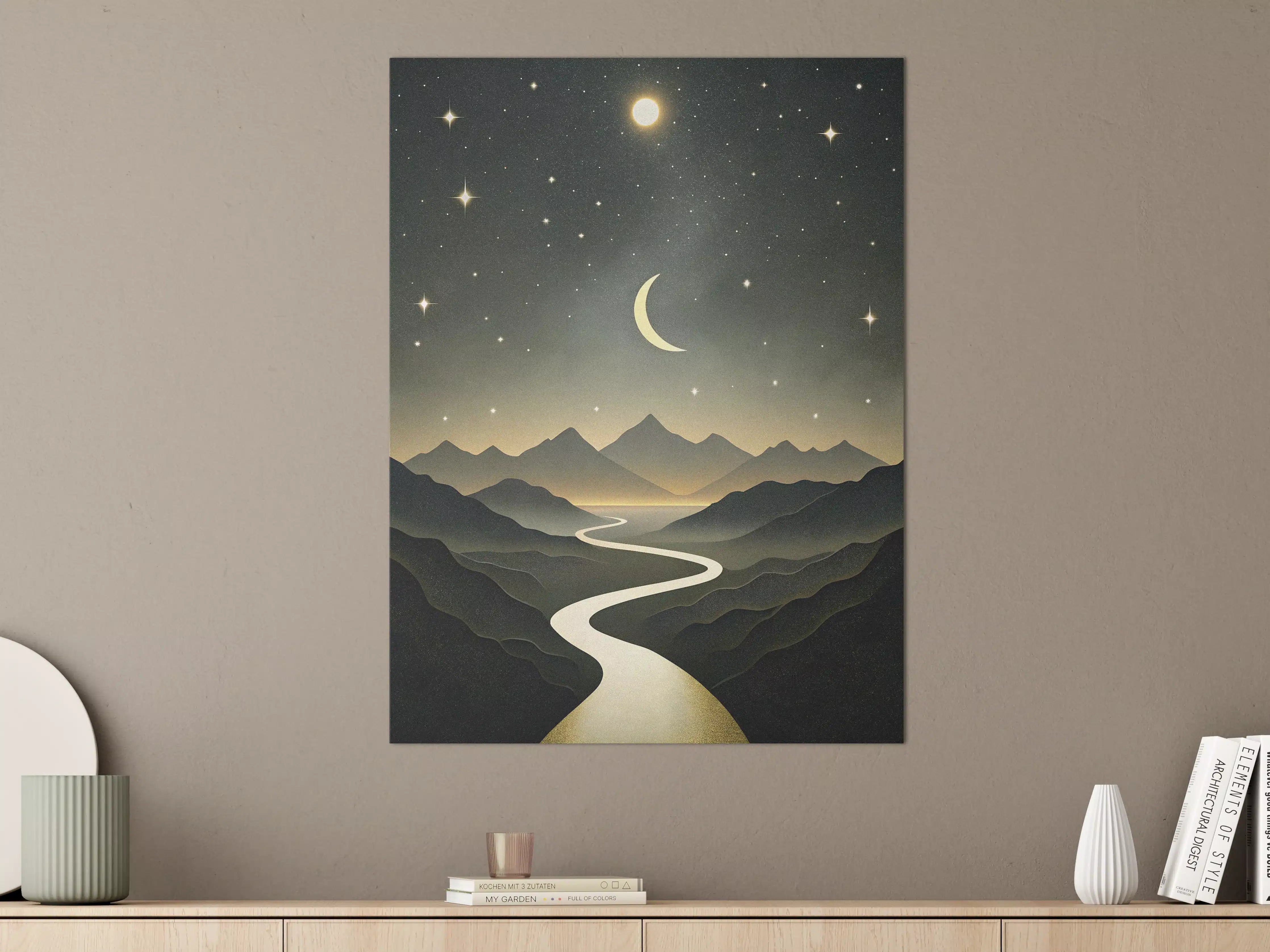 Große Wandbilder - Mondnacht über Bergen im nächtlichen Himmel