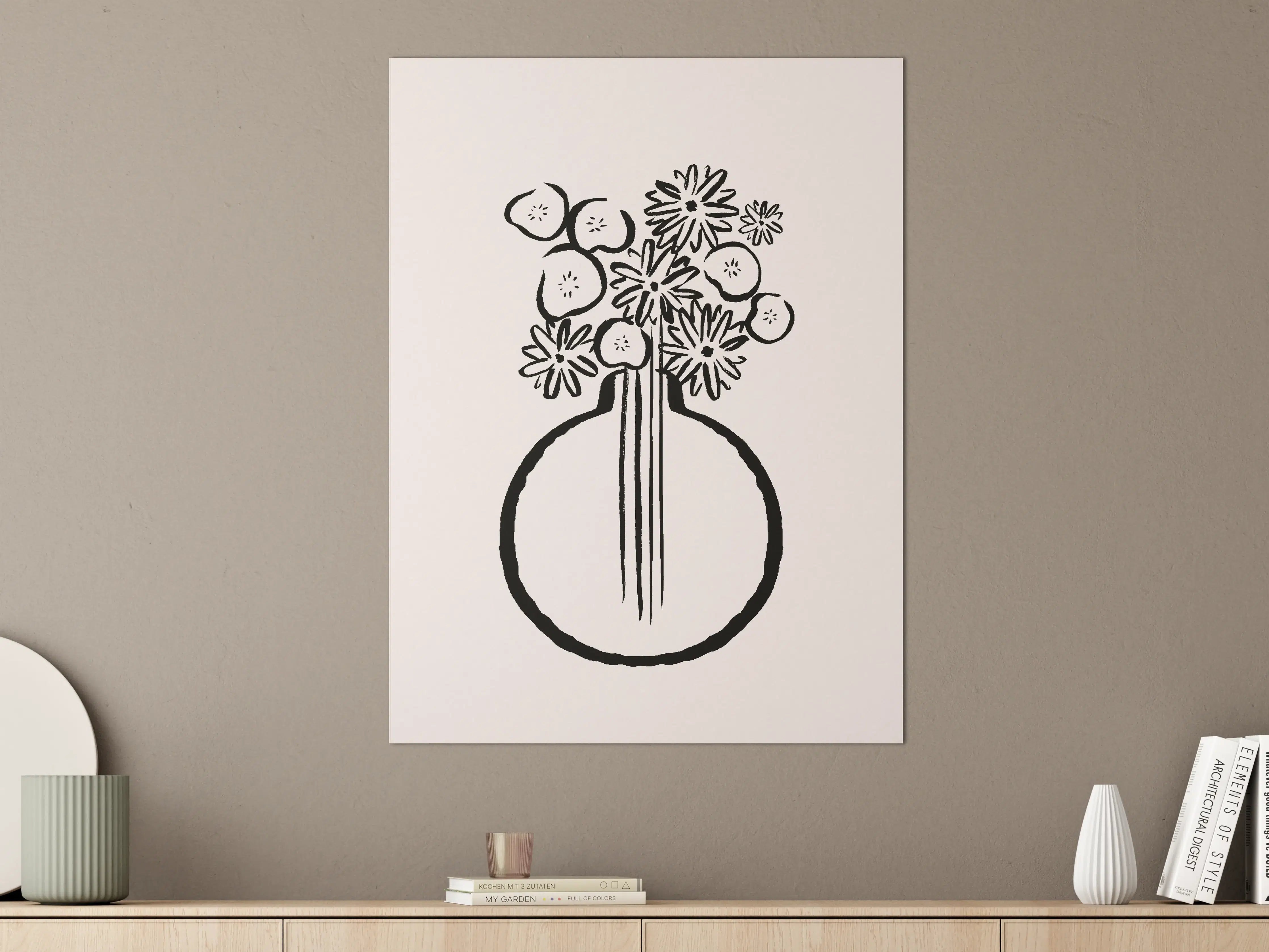 Große Wandbilder - Monochrome Blumenvase Schwarz-Weiß