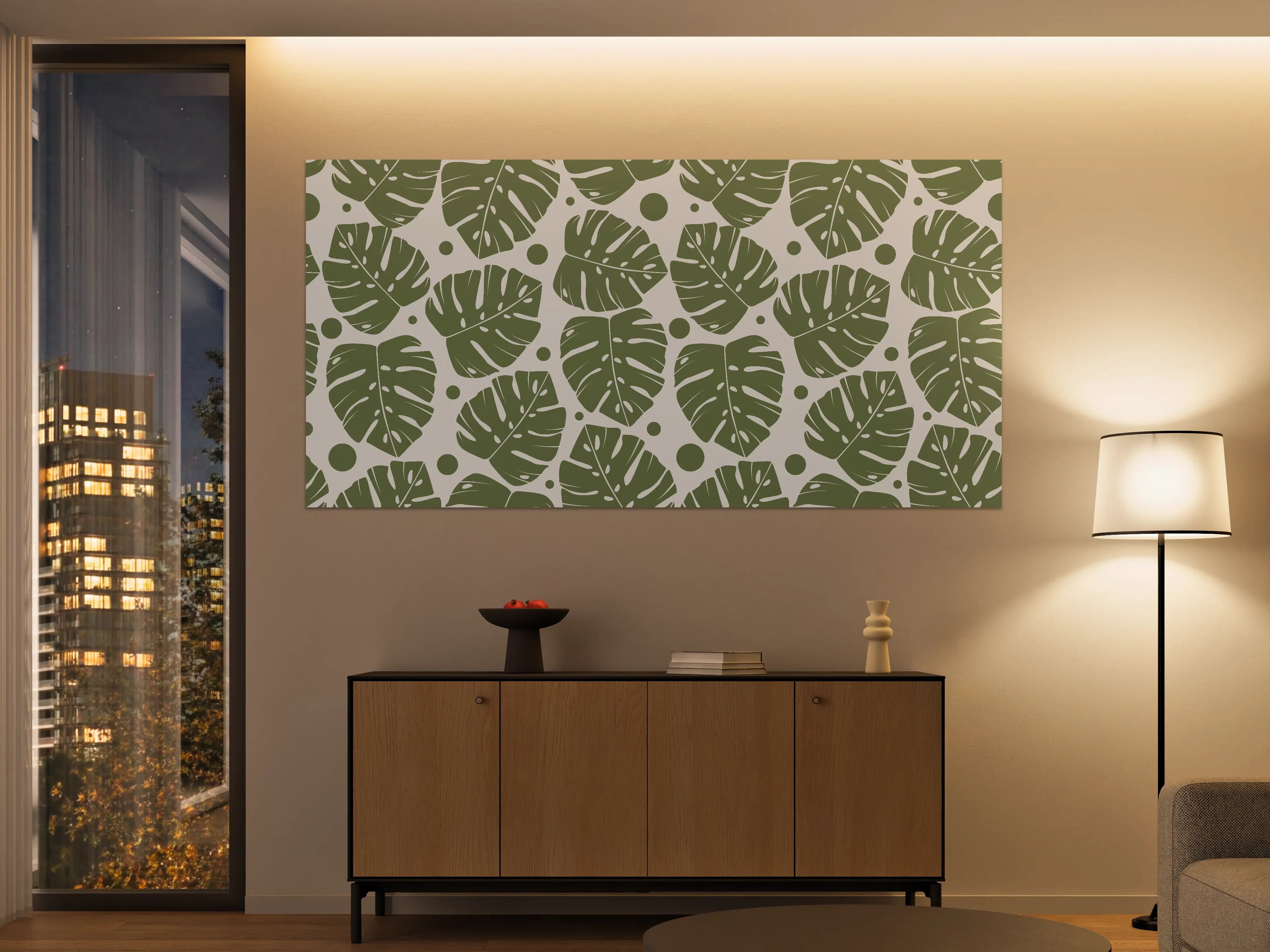 Große Wandbilder - Monstera-Blätter Cremegrün